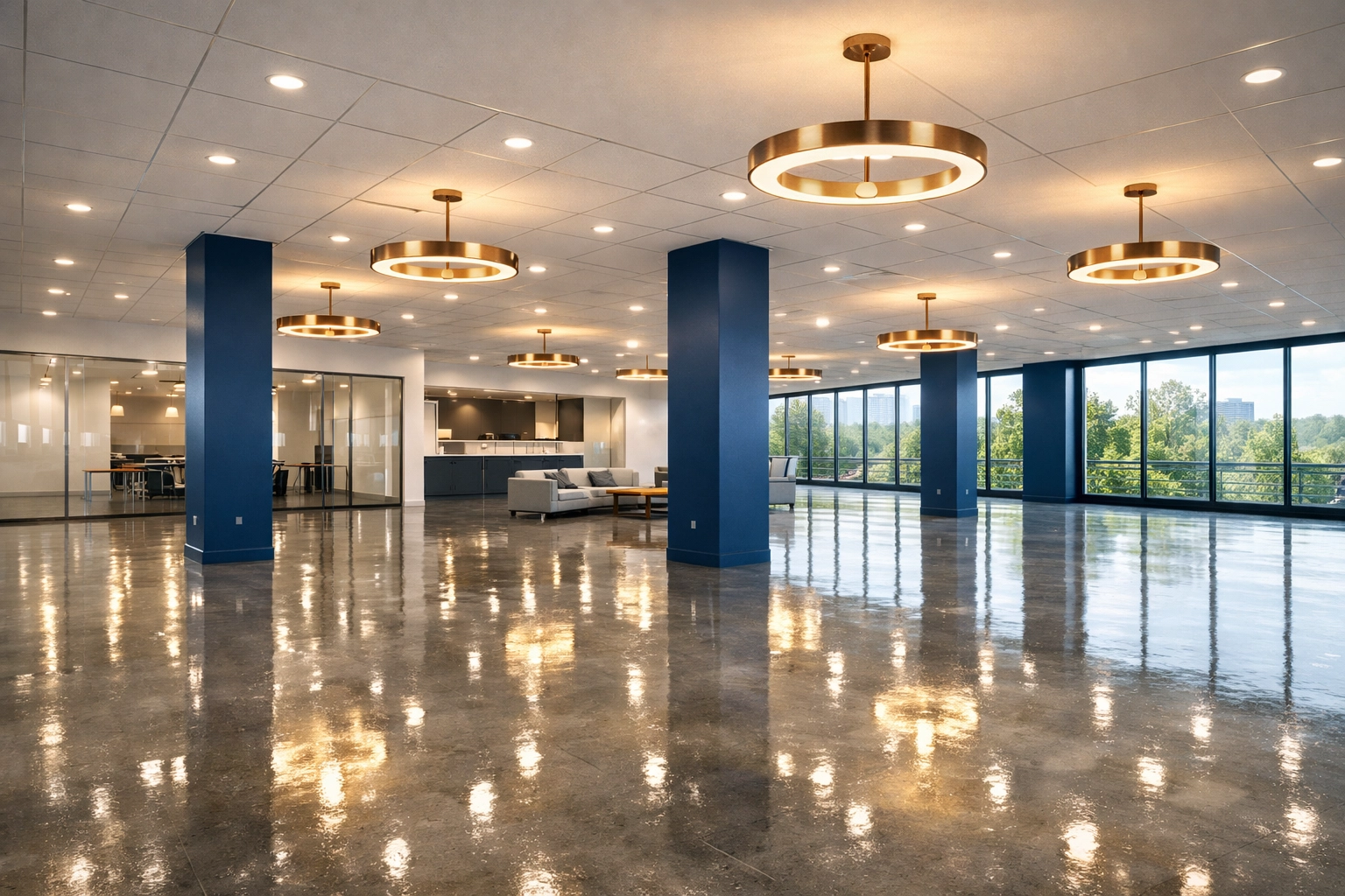 Dust-free commercial office space in Bedford ready for move-in after expert post-construction cleaning.