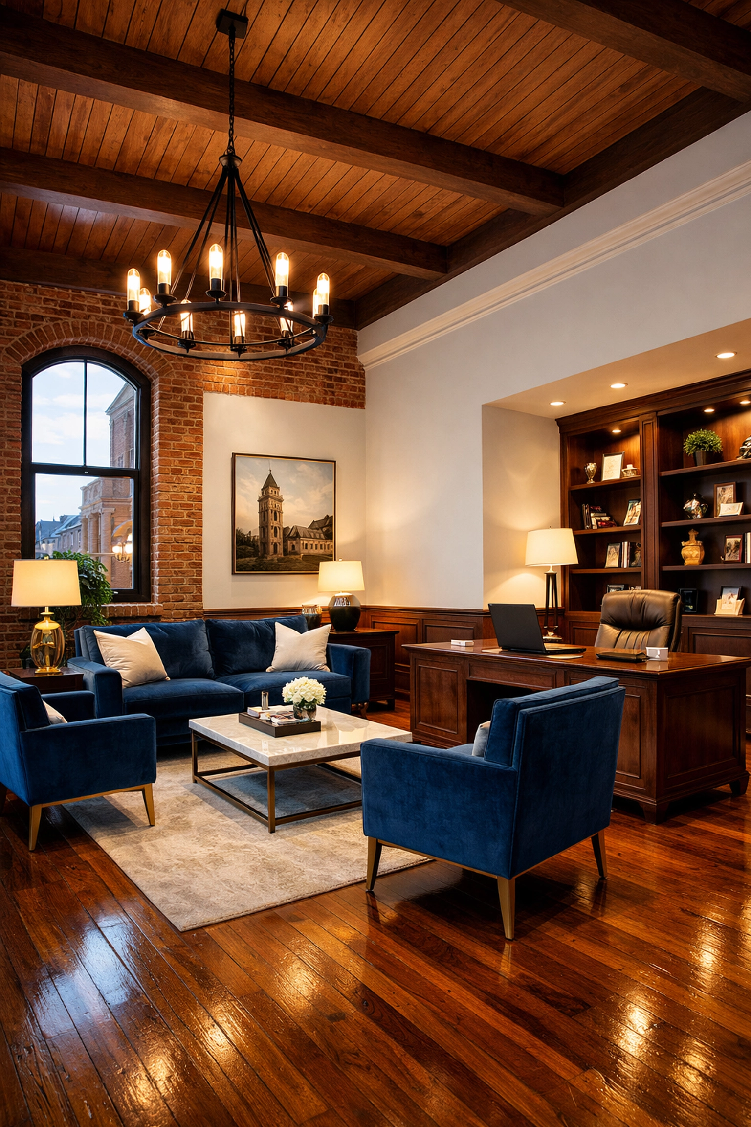 Expertly maintained hardwood floors in a luxury Middleborough executive suite showcasing facility care.