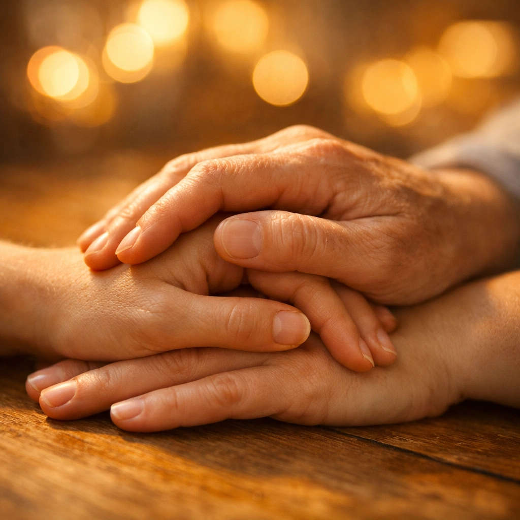 Supportive hands joined together representing community strength and the mission of Family ReBuild of New Jersey.