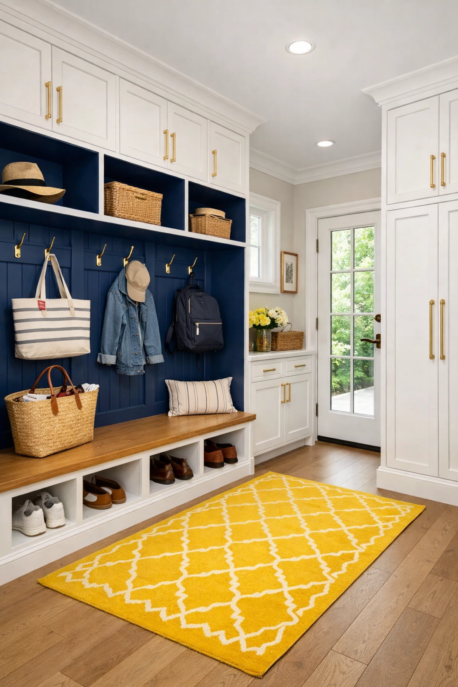 Organized and dust-free mudroom in a MetroWest home maintained by professional cleaners.