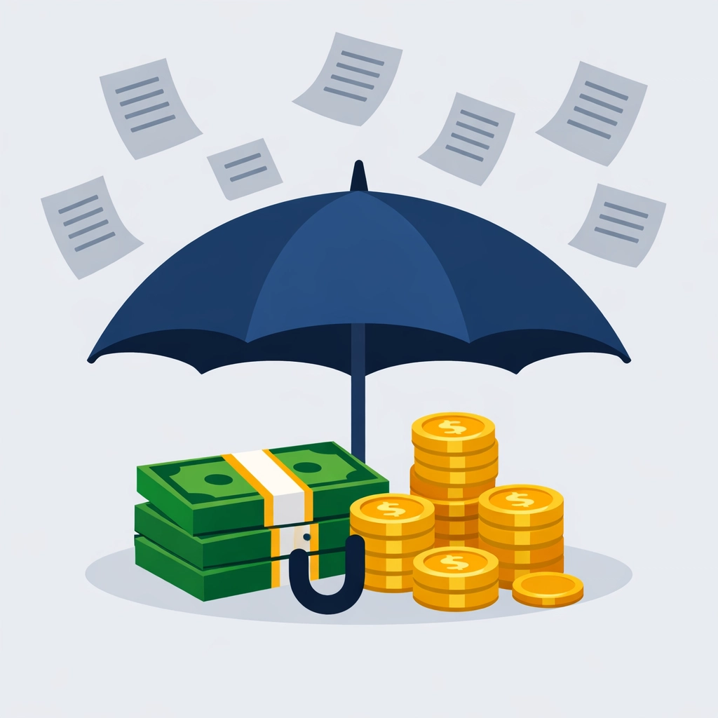 Illustration of an umbrella protecting money, symbolizing 2026 tax planning and standard deductions.