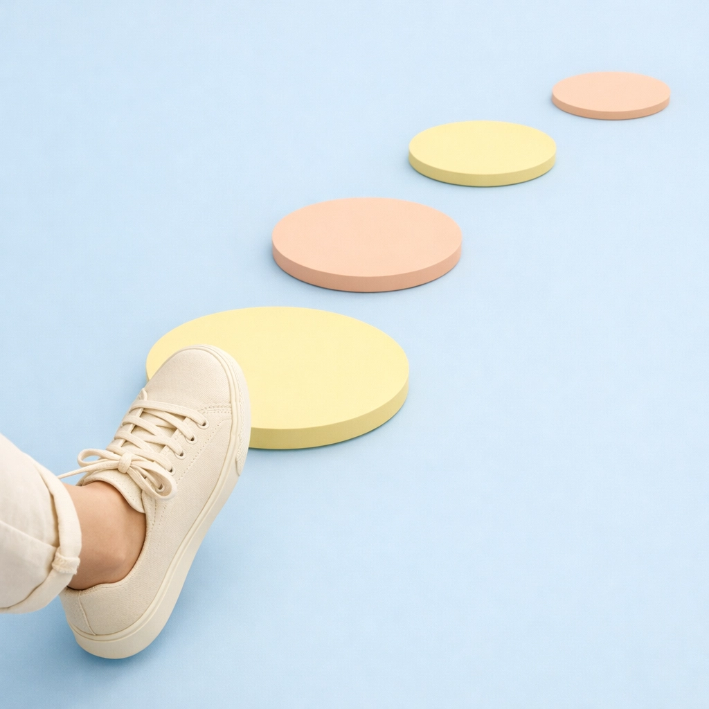 A person taking a brave first step toward new career paths and professional identity.