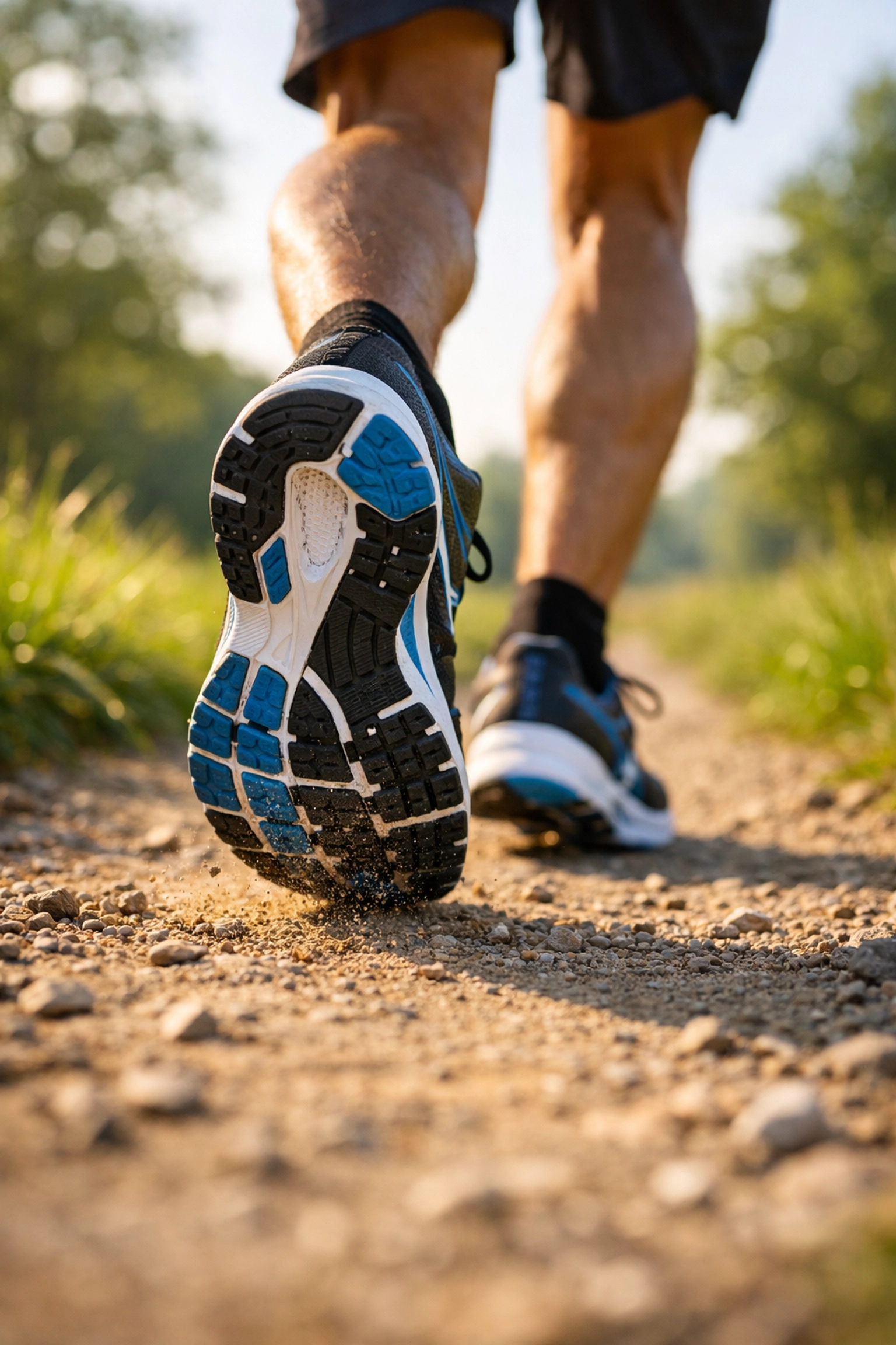 Running shoes on outdoor trail representing active lifestyle for prostate health