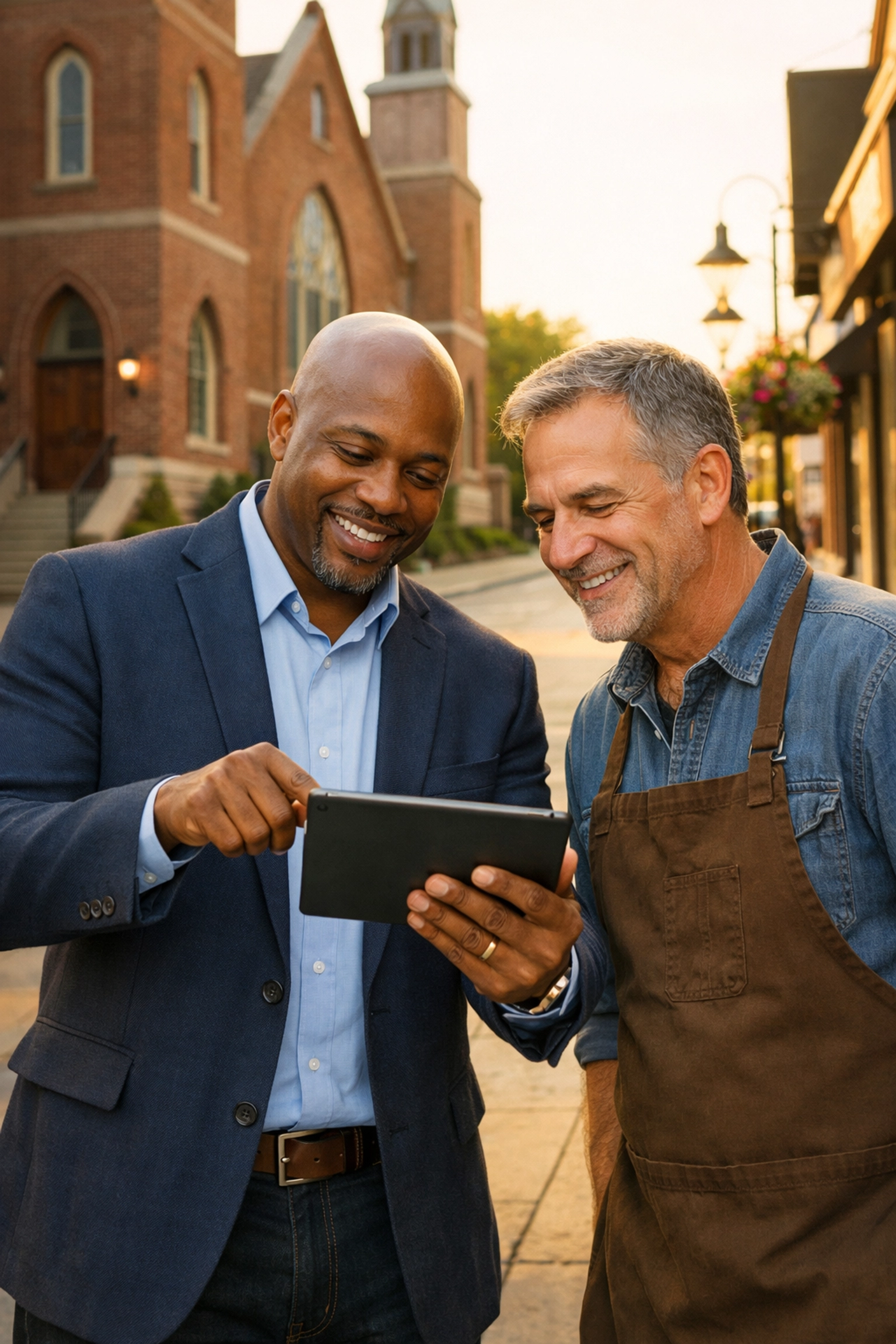 Community leader using digital tools to manage the Square Mile model and support local entrepreneurs.