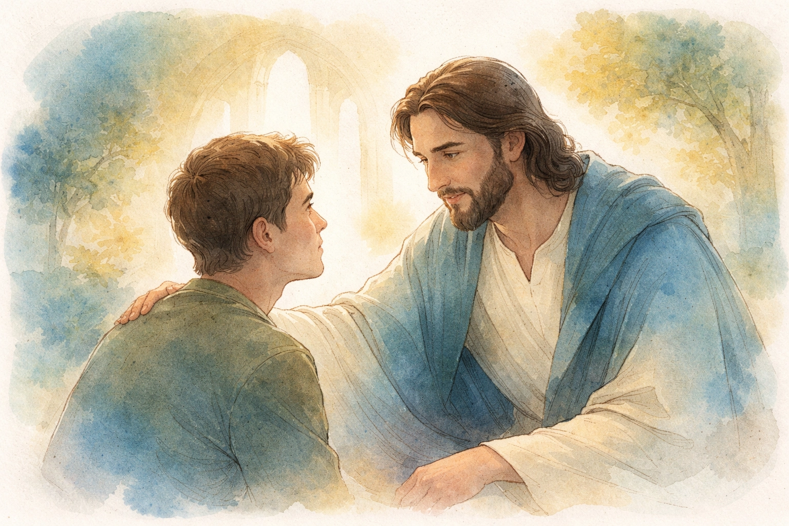 Illustration of a church leader making empathetic eye contact, demonstrating presence and connection in ministry.