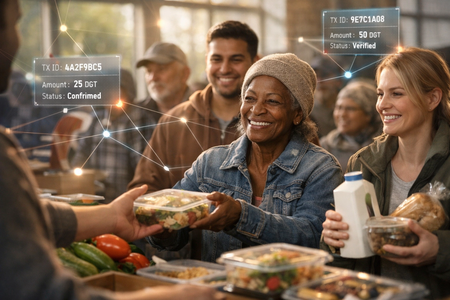 Blockchain-powered charity funding delivering food to hunger relief organizations worldwide