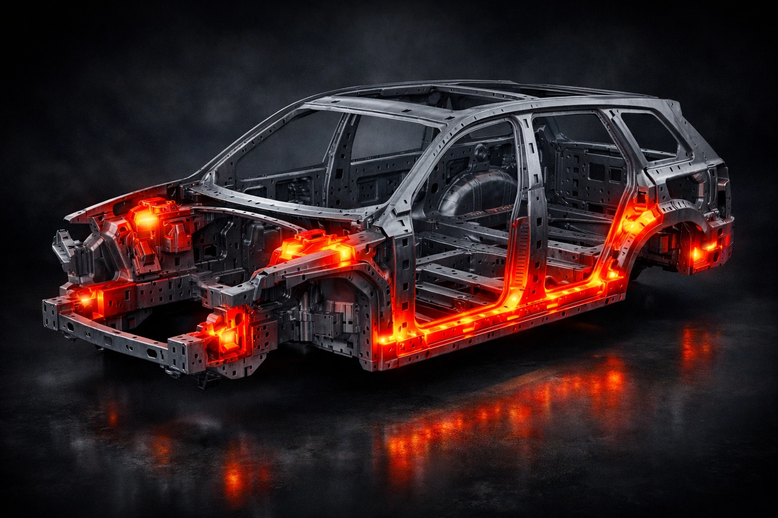 Diagram of a vehicle chassis highlighting critical structural safety points weakened by rust and corrosion.