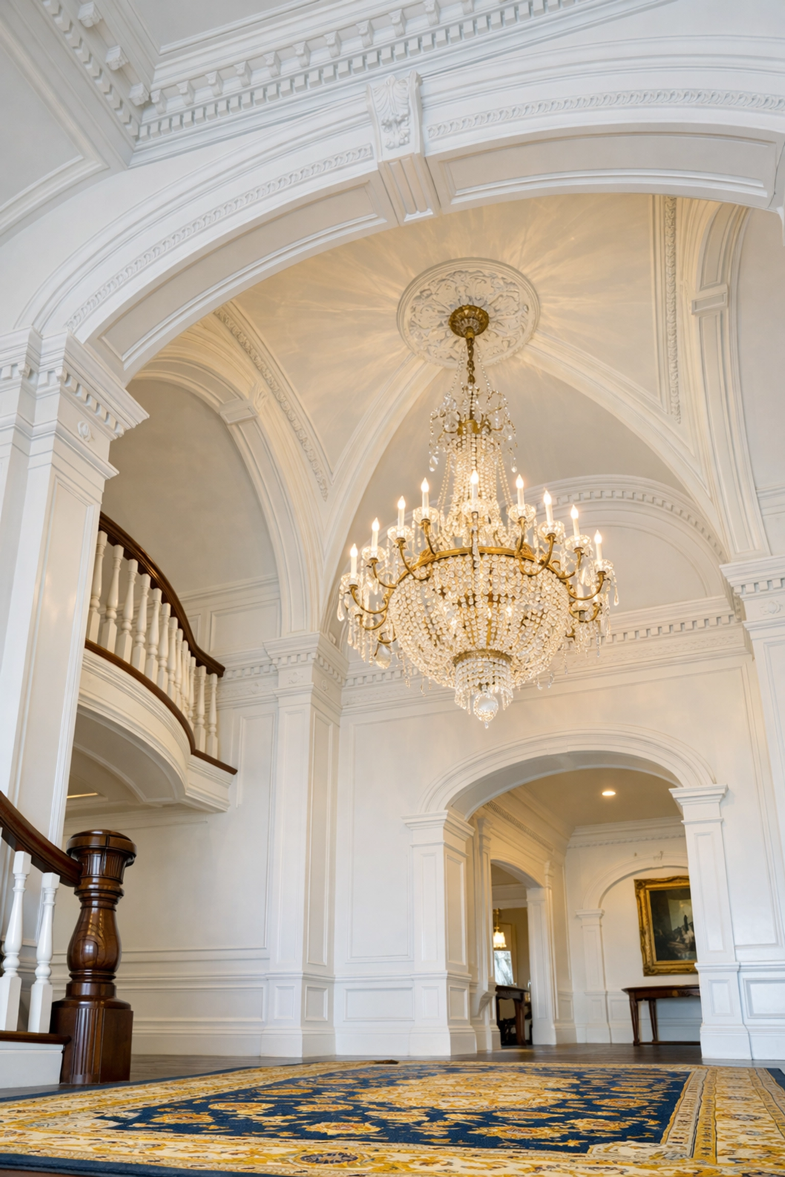 Dust-free grand foyer with high ceilings and crown moulding following a Sudbury residential cleaning service.