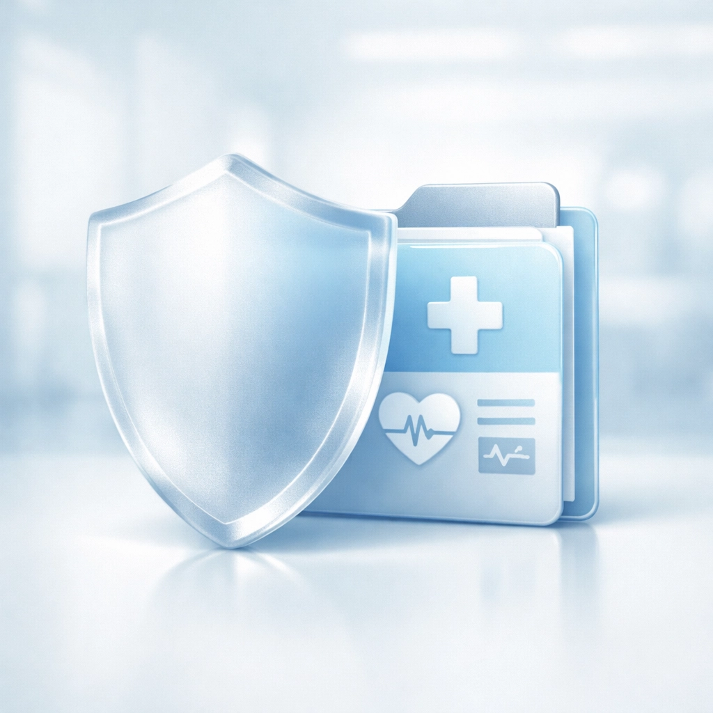 Protective shield over a digital medical file ensuring HIPAA-compliant chiropractic marketing.