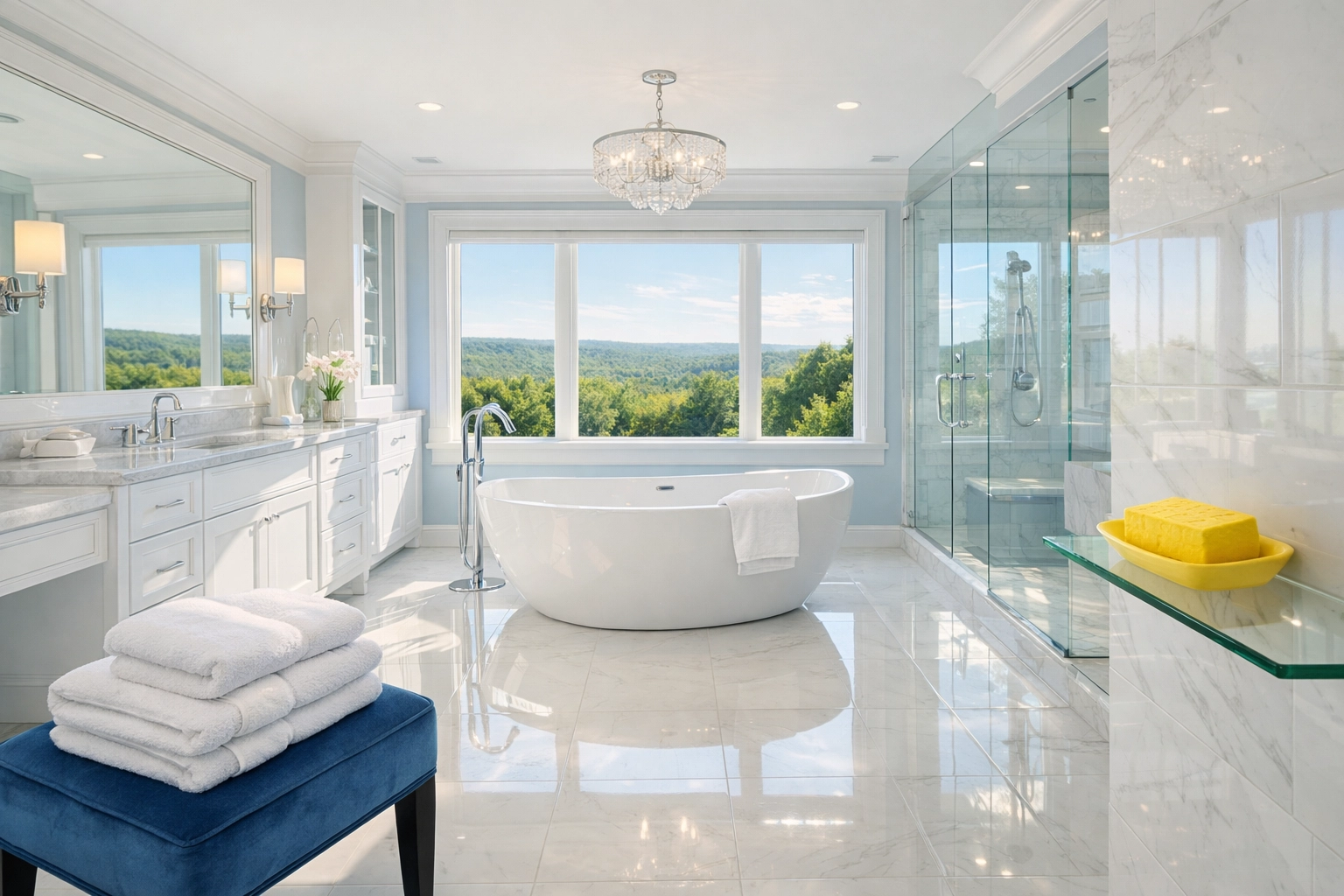 Spotless master bathroom in a Winchester estate reflecting professional luxury house cleaning standards.