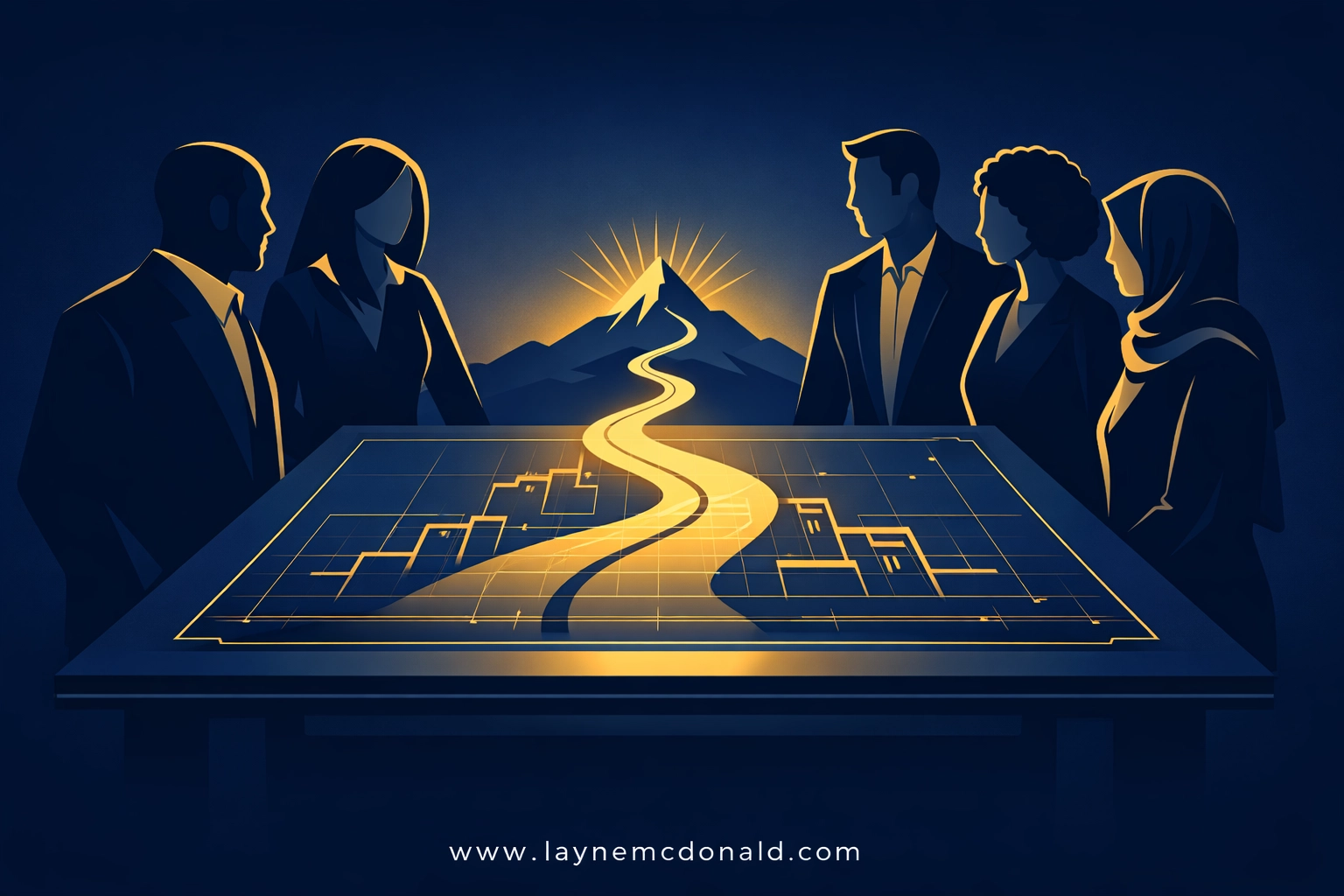 Ministry leadership team examining a strategic blueprint for church staff growth and mission alignment.