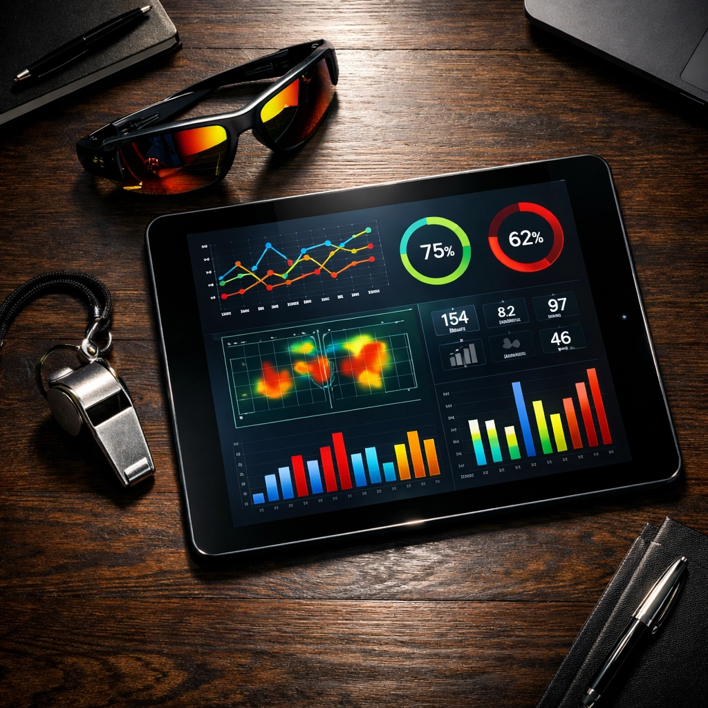 A tablet displaying marketing data and ROI metrics for athlete branding and digital marketing campaigns.