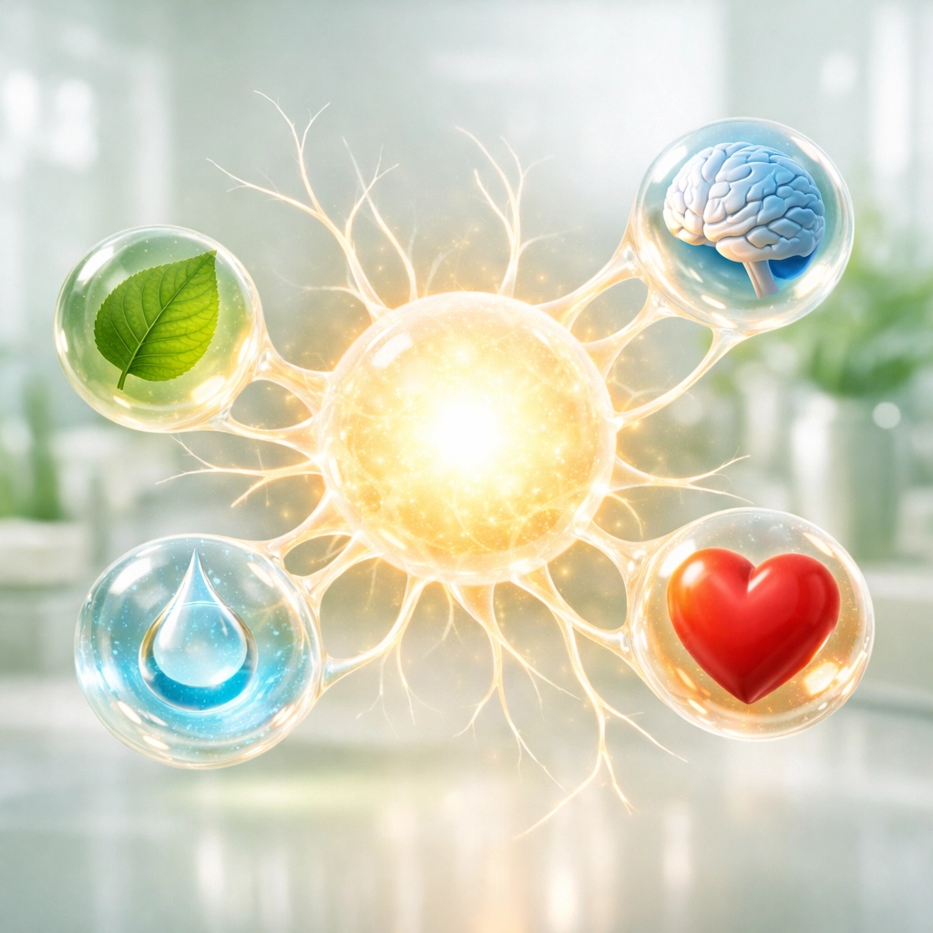 Interconnected wellness topics representing a content cluster for SEO and topical authority.