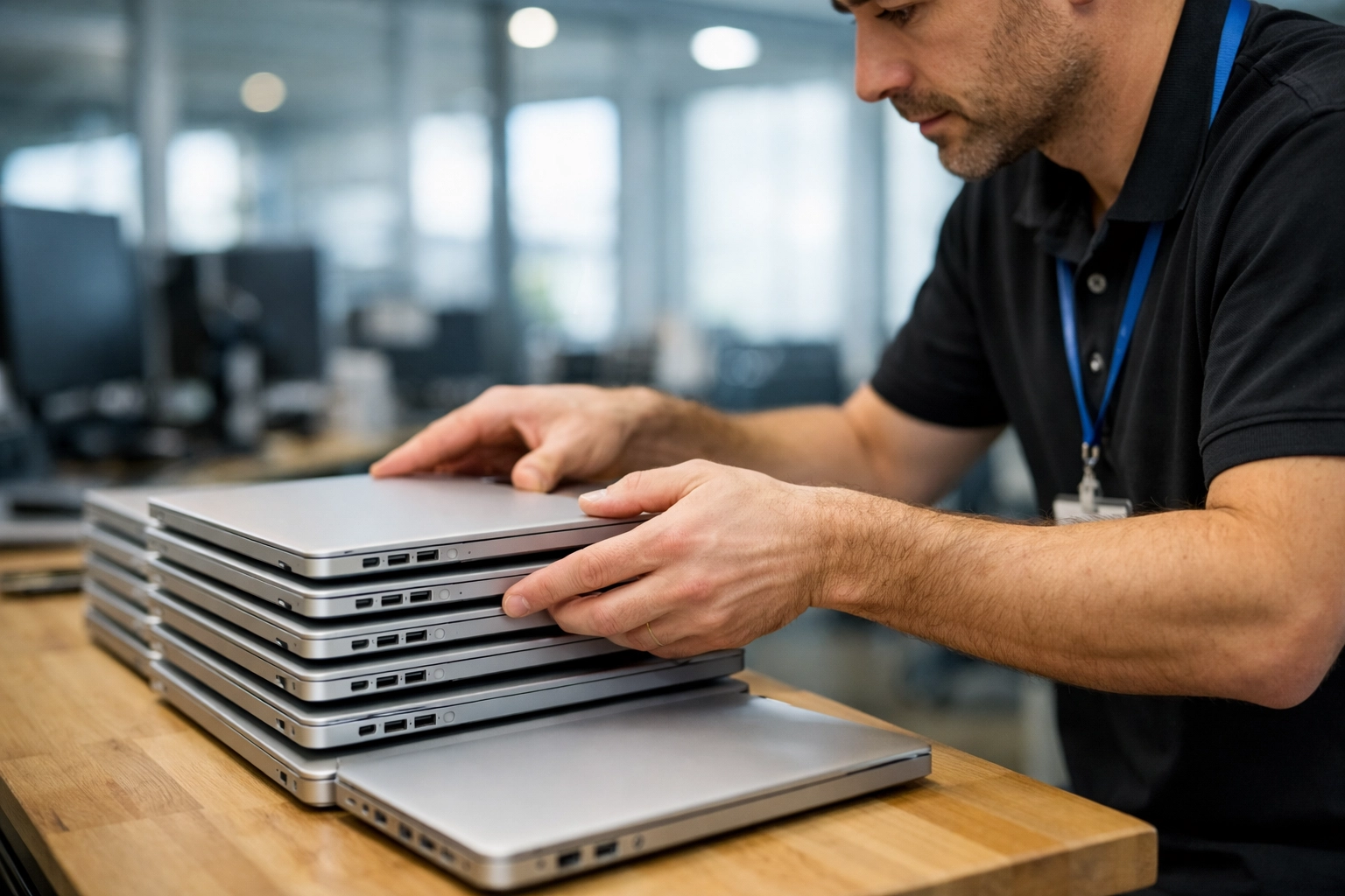 Technician performing hardware asset management as part of a ServiceNow ITAM audit and ROI strategy.