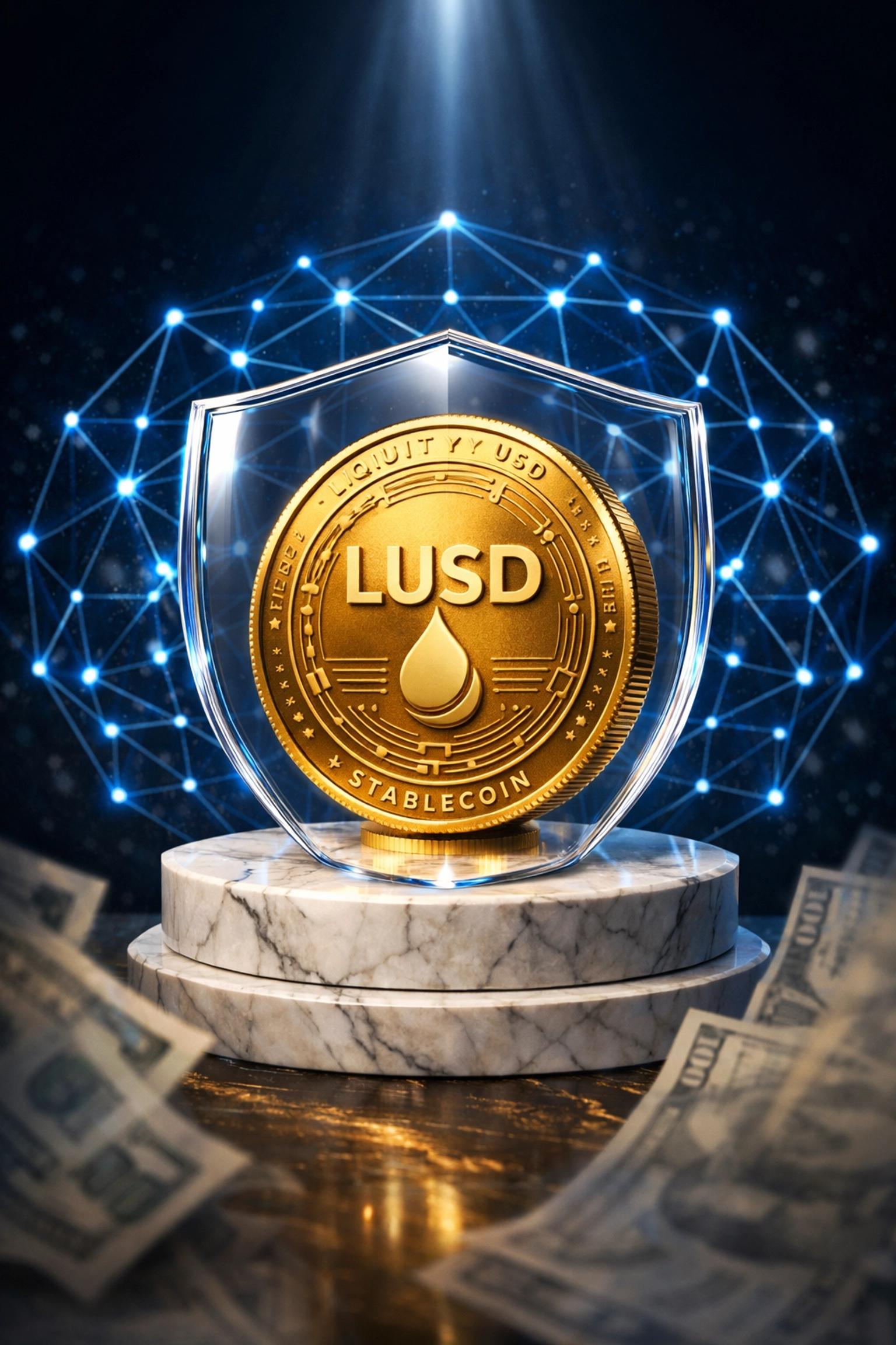 LUSD stablecoin with blockchain security and decentralized payment protection