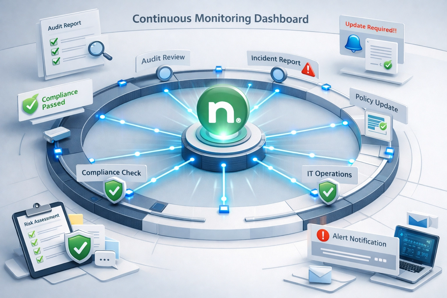 ServiceNow continuous compliance monitoring dashboard tracking GDPR audit milestones and updates