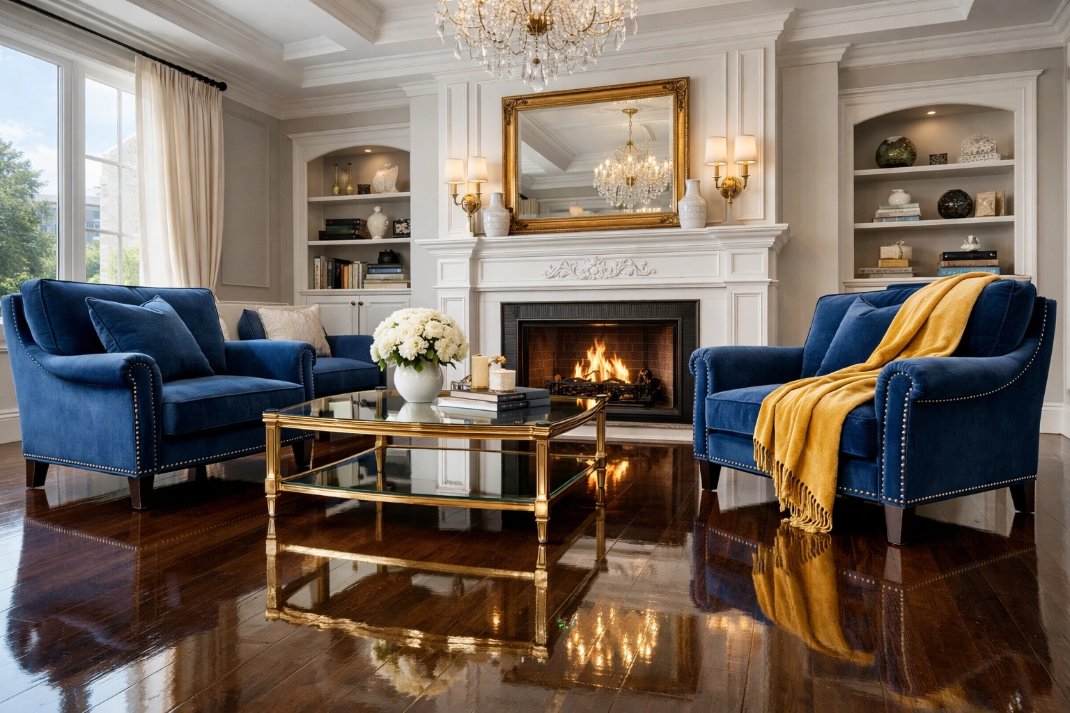 Immaculate Lexington living room with polished floors and dust-free furniture after elite maintenance.