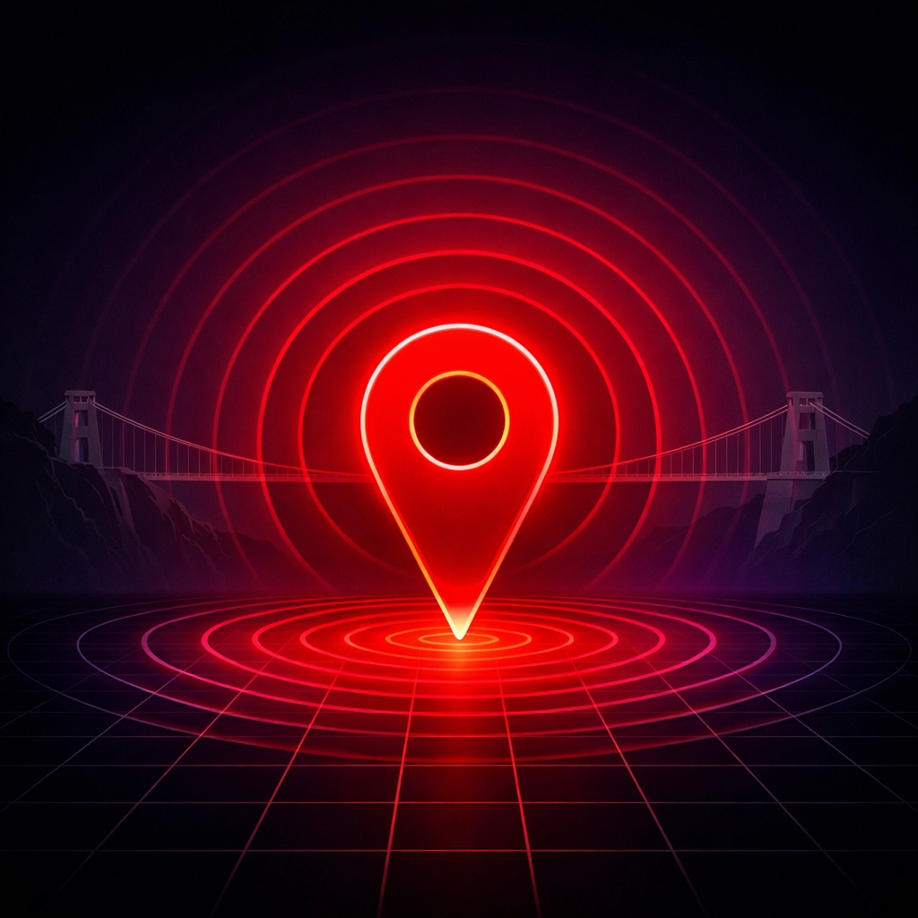 Red map pin over a Bristol landscape silhouette representing local SEO and lead generation.