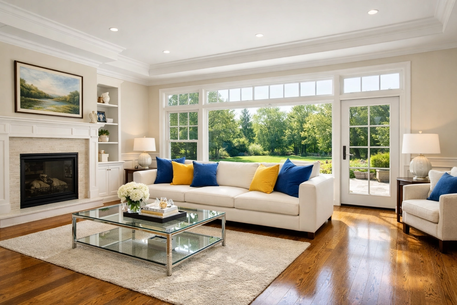 Pristine living room in a Milford home after a professional house cleaning service.