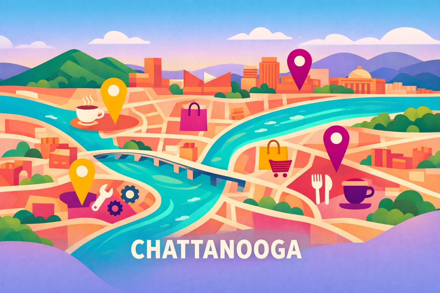 Chattanooga Tennessee map showing local business optimization for AI search and GEO strategy