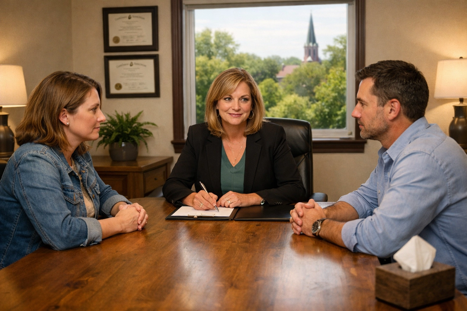 Divorce attorney Fredericksburg VA meeting with parents to discuss child custody and mediation options