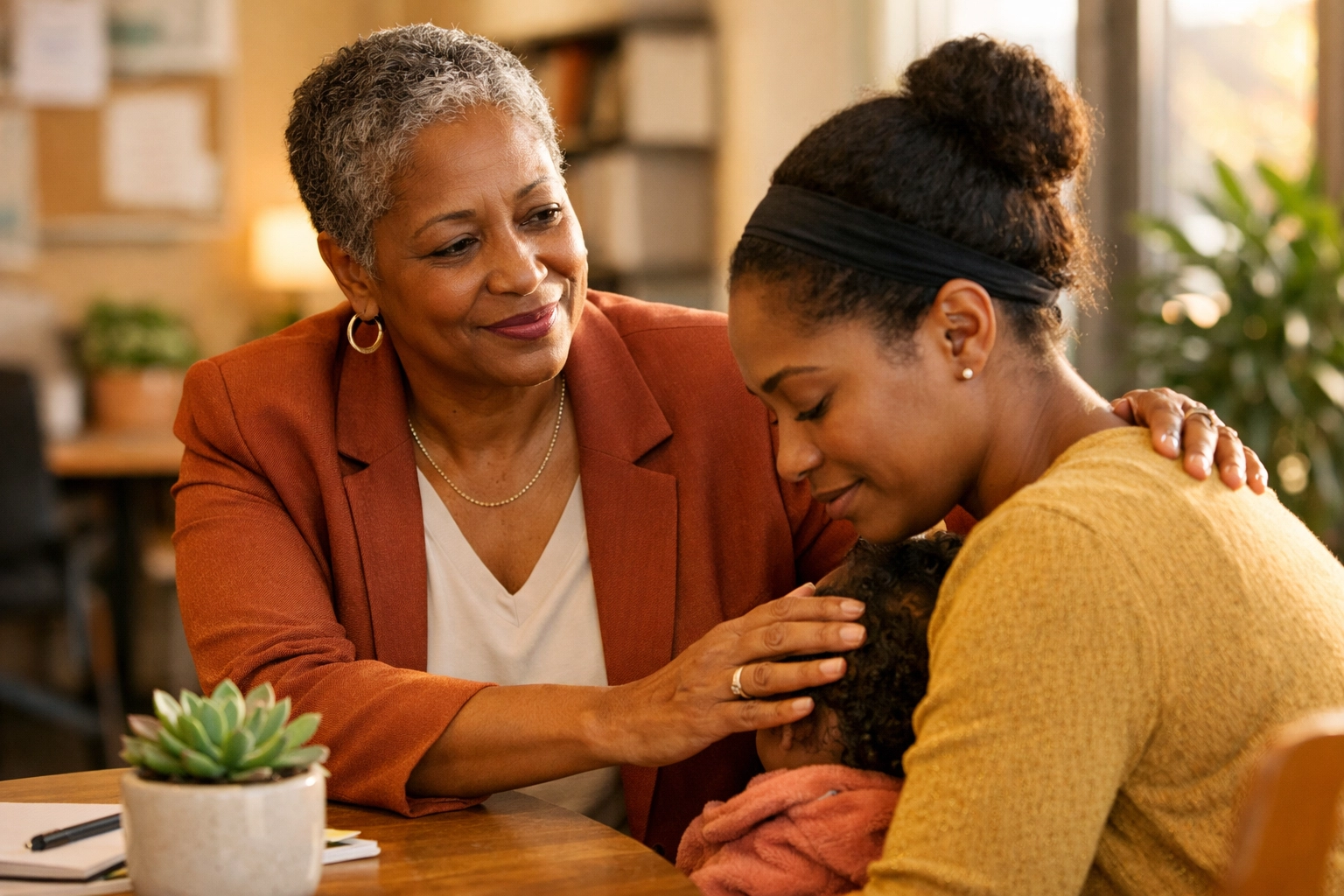 Empowering community support for a South Jersey mother during a crisis counseling session.