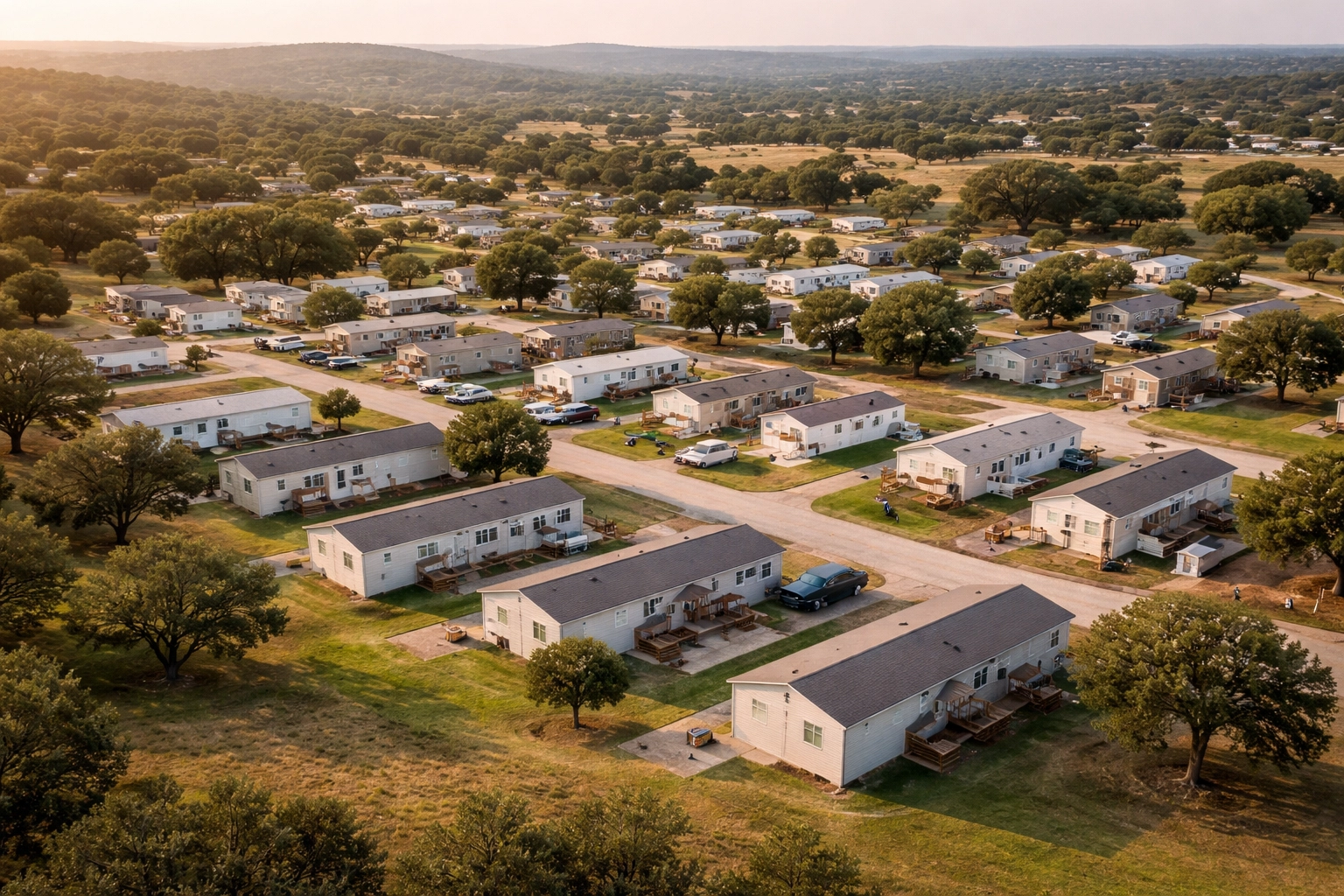 Aerial view of Texas manufactured home communities showing various foundation types