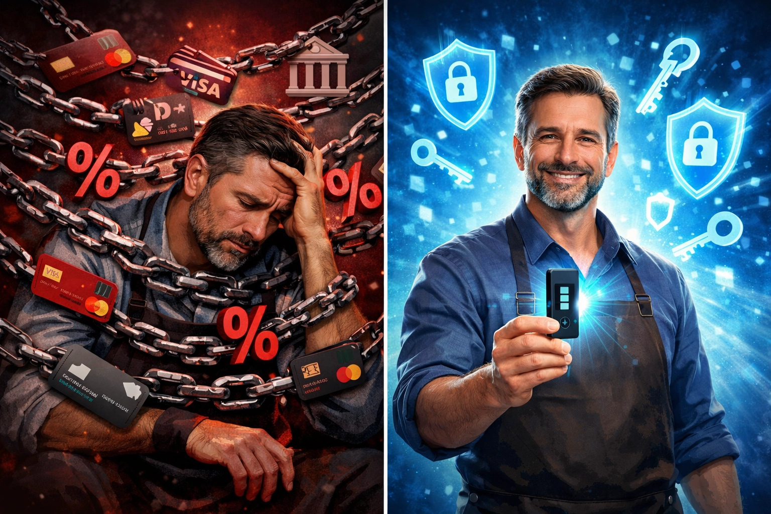 Self-custody merchant account security comparison showing hardware wallet protection