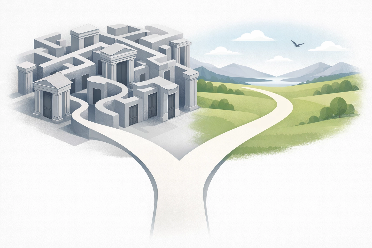 Two paths comparing probate court process versus direct trust distribution