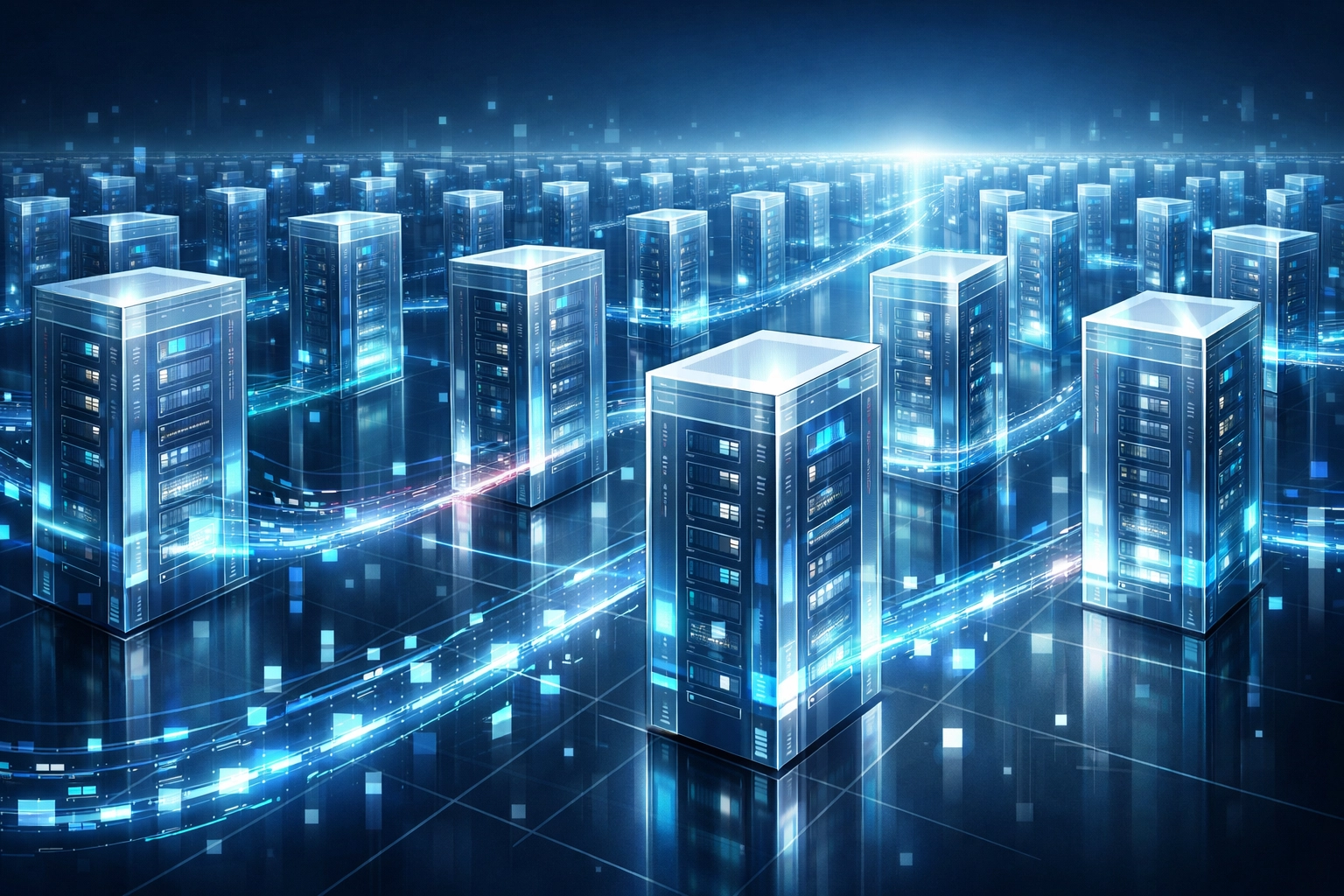 Isometric view of scalable server racks representing flexible managed IT infrastructure.
