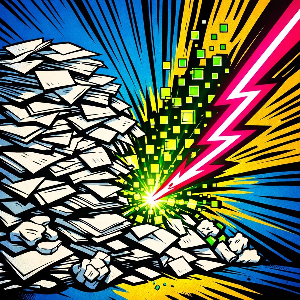 Workflow automation for small business transforming messy invoices into digital data bits.