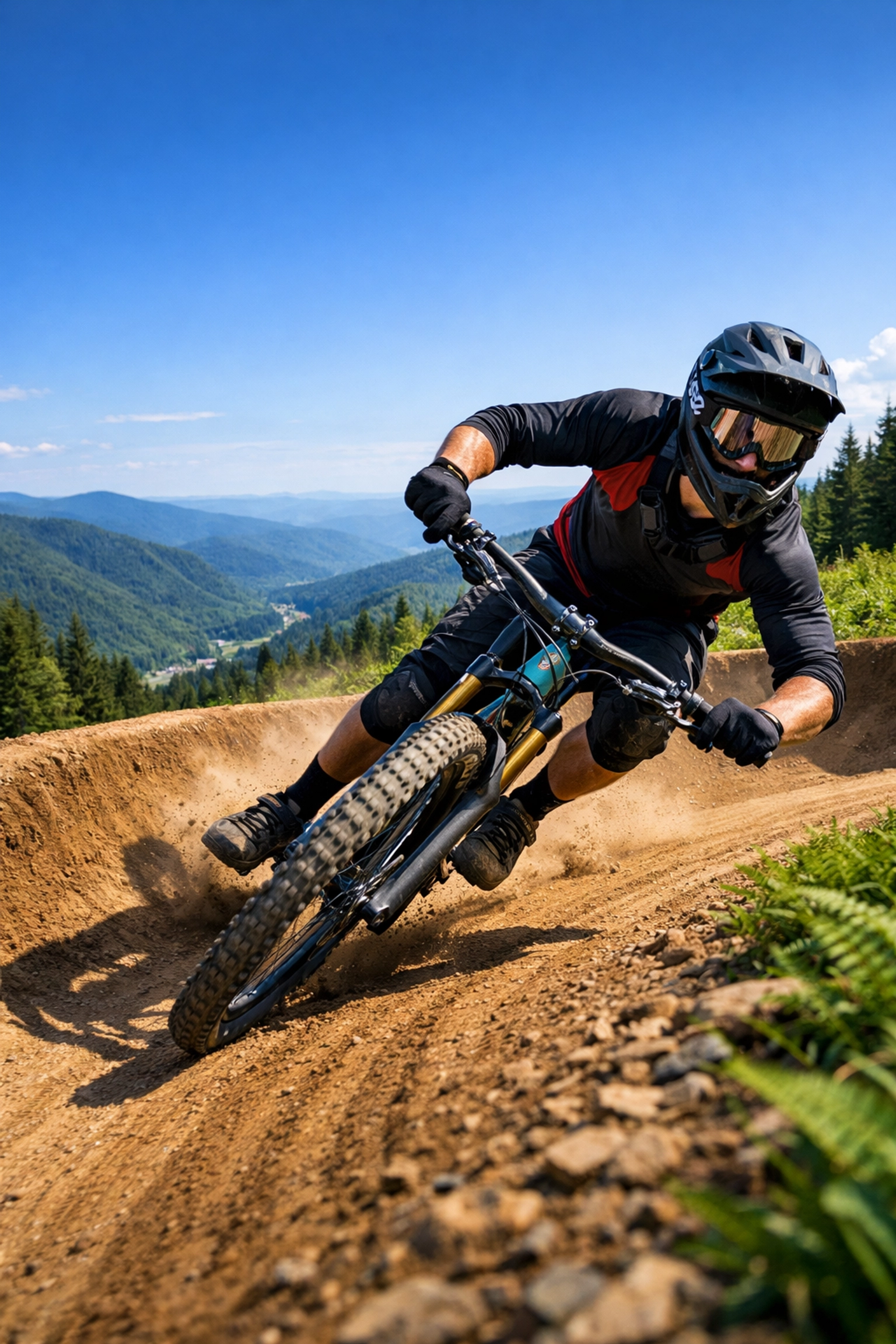 Mountain biker navigating a lush forest trail at the Snowshoe Mountain Bike Park in West Virginia. Mountain biker navigating a lush forest trail at the Snowshoe Mountain Bike Park in West Virginia.