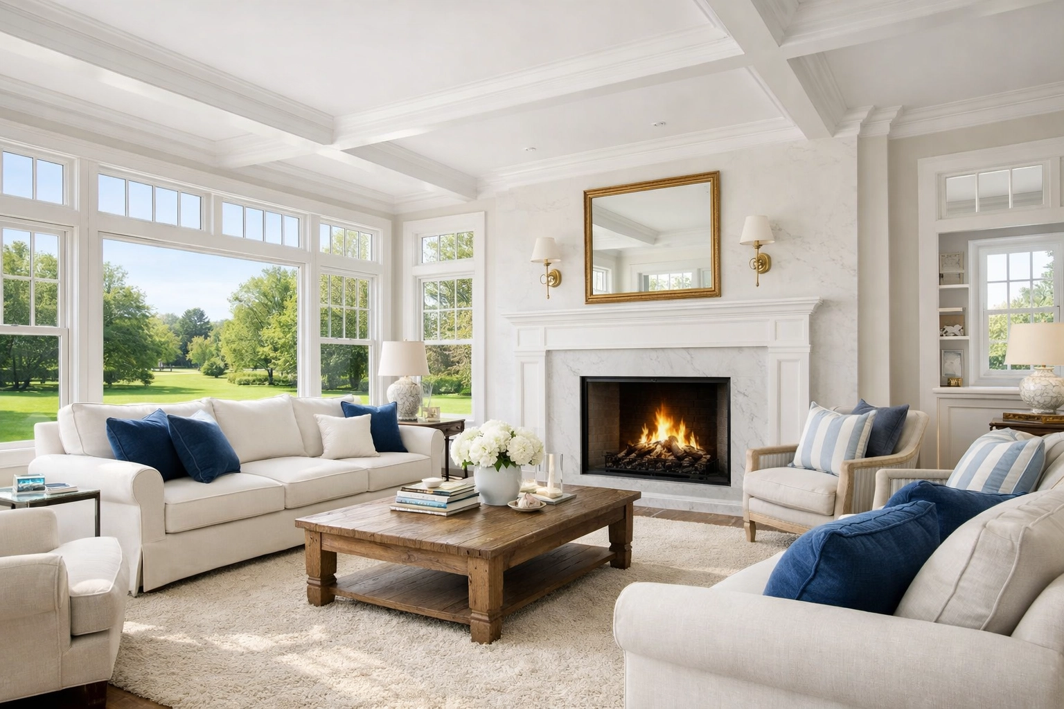 Pristine Norfolk, MA colonial living room reflecting the luxury of professional weekly house cleaning.