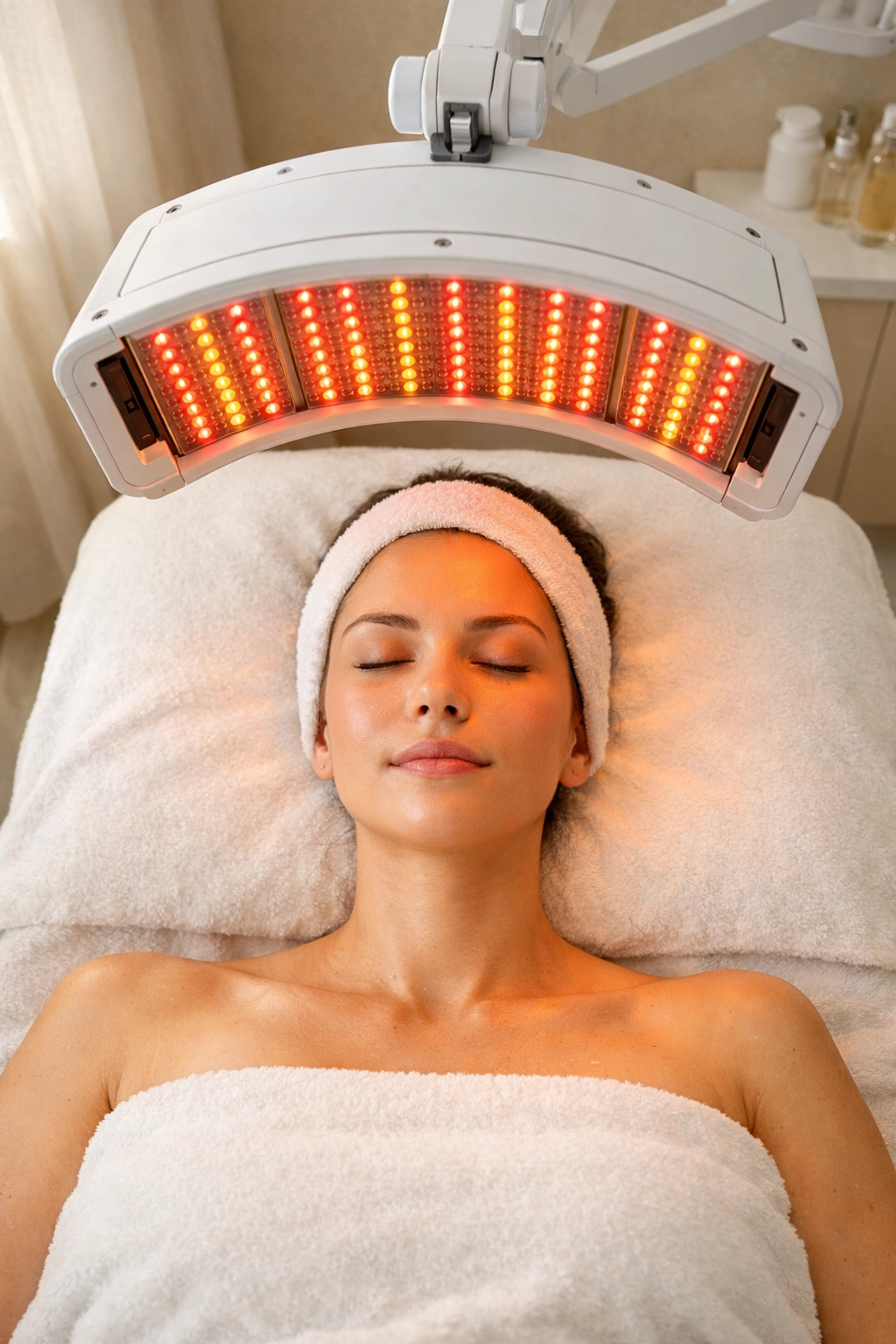 LED light therapy facial treatment promoting natural skin regeneration and healing