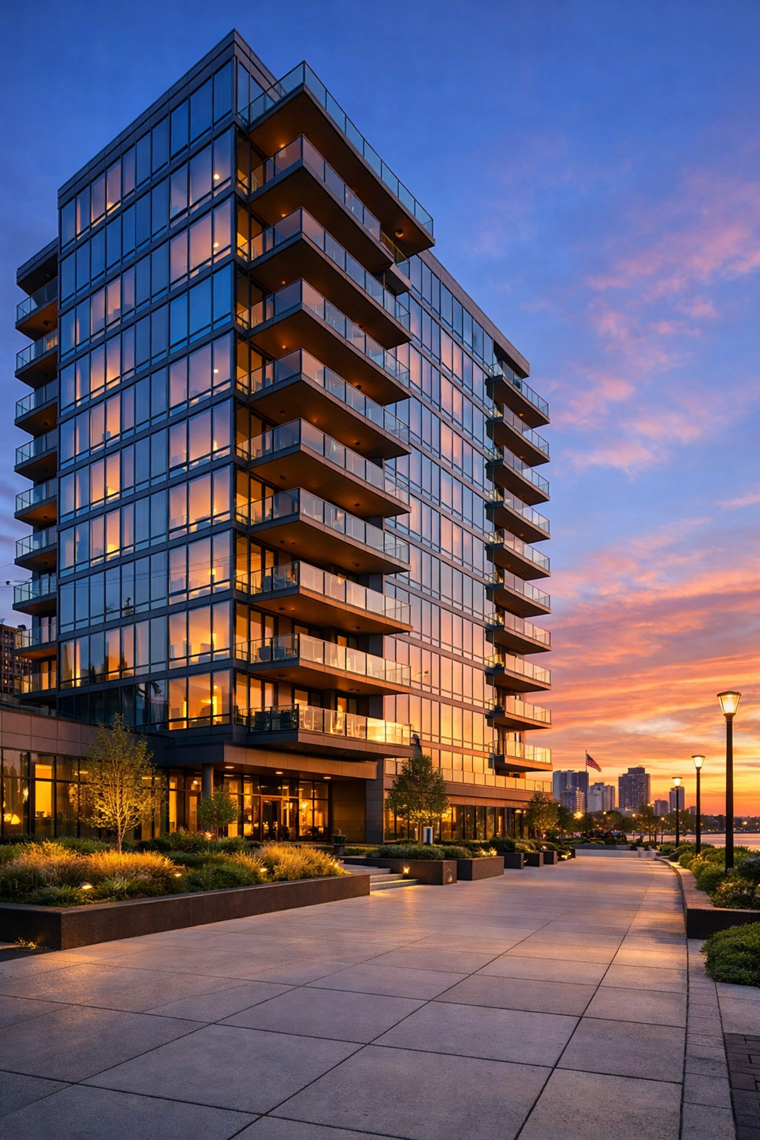 Modern high-rise multifamily apartment building in Detroit representing professional property management.