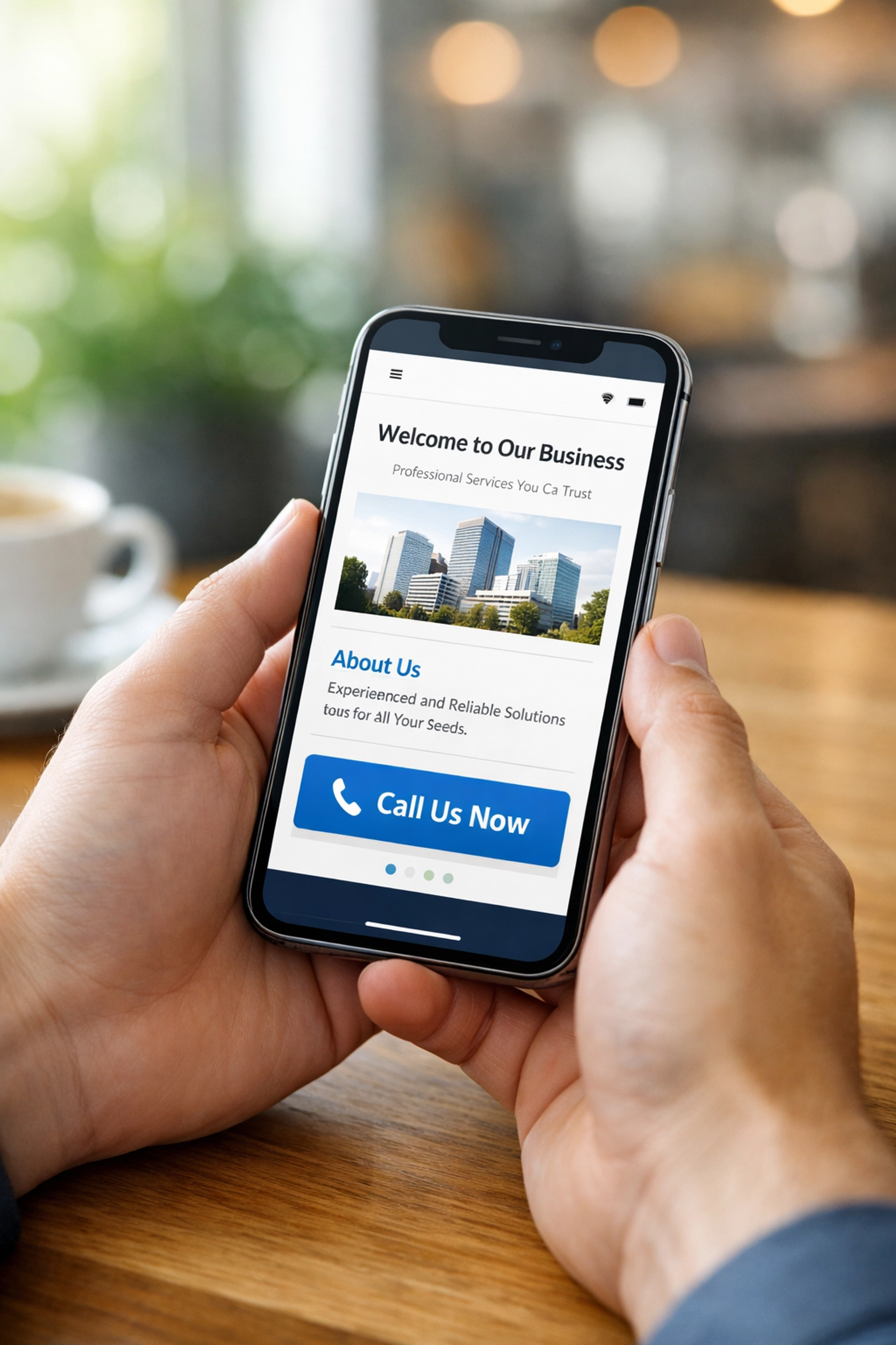 Mobile-optimized website with click-to-call button displayed on smartphone screen