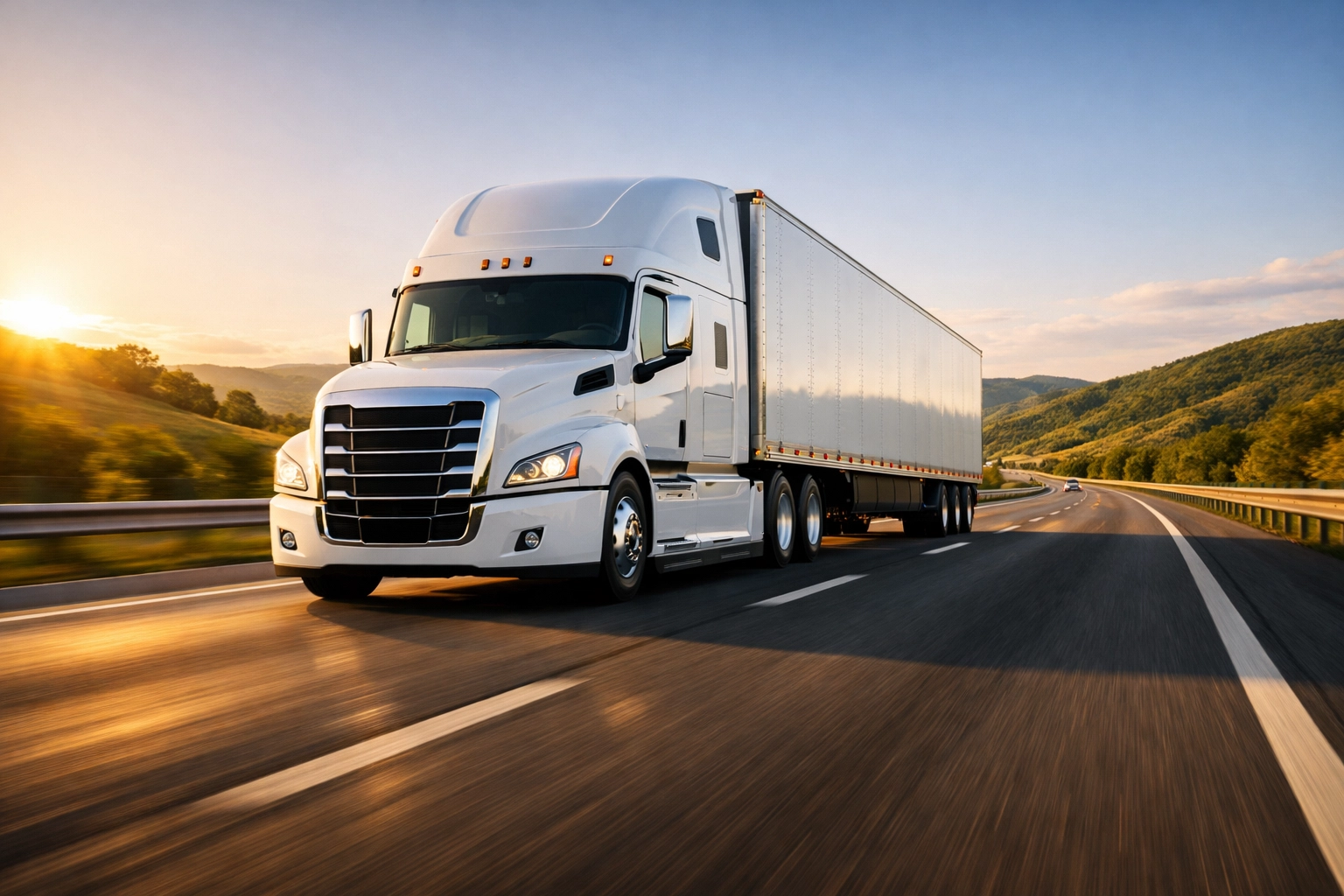 Professional semi-truck on a highway showcasing mobile advertising and logistics media for global brands.