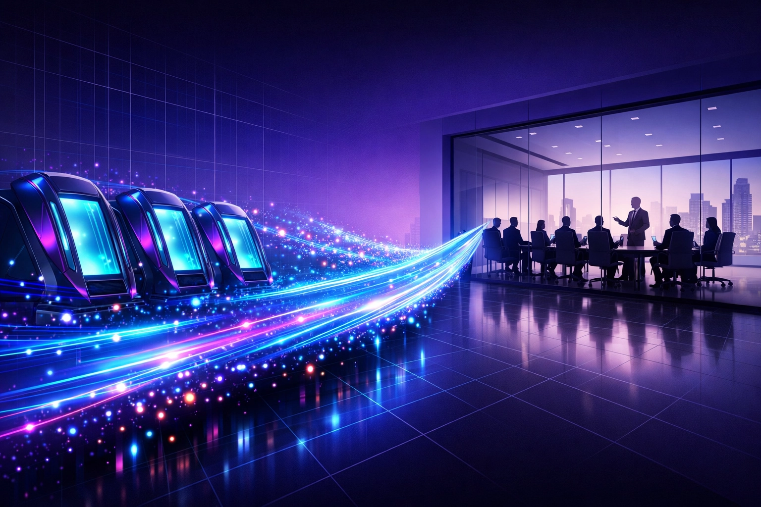 Digital talent pipeline connecting esports simulation pods to a corporate career environment.