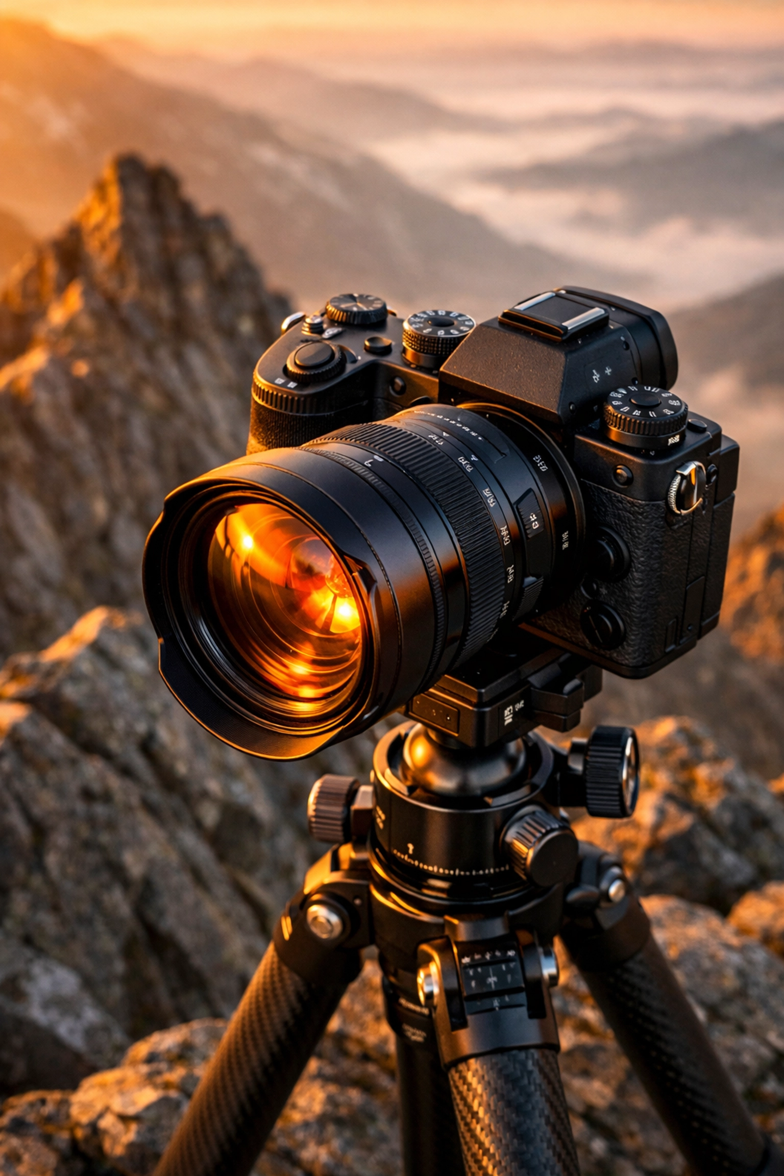 A flagship mirrorless camera at sunrise, illustrating why today’s camera gear news matters for professionals.