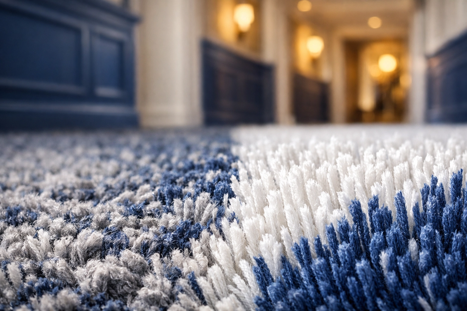 Macro view of restored luxury carpet fibers showing the result of professional deep cleaning.