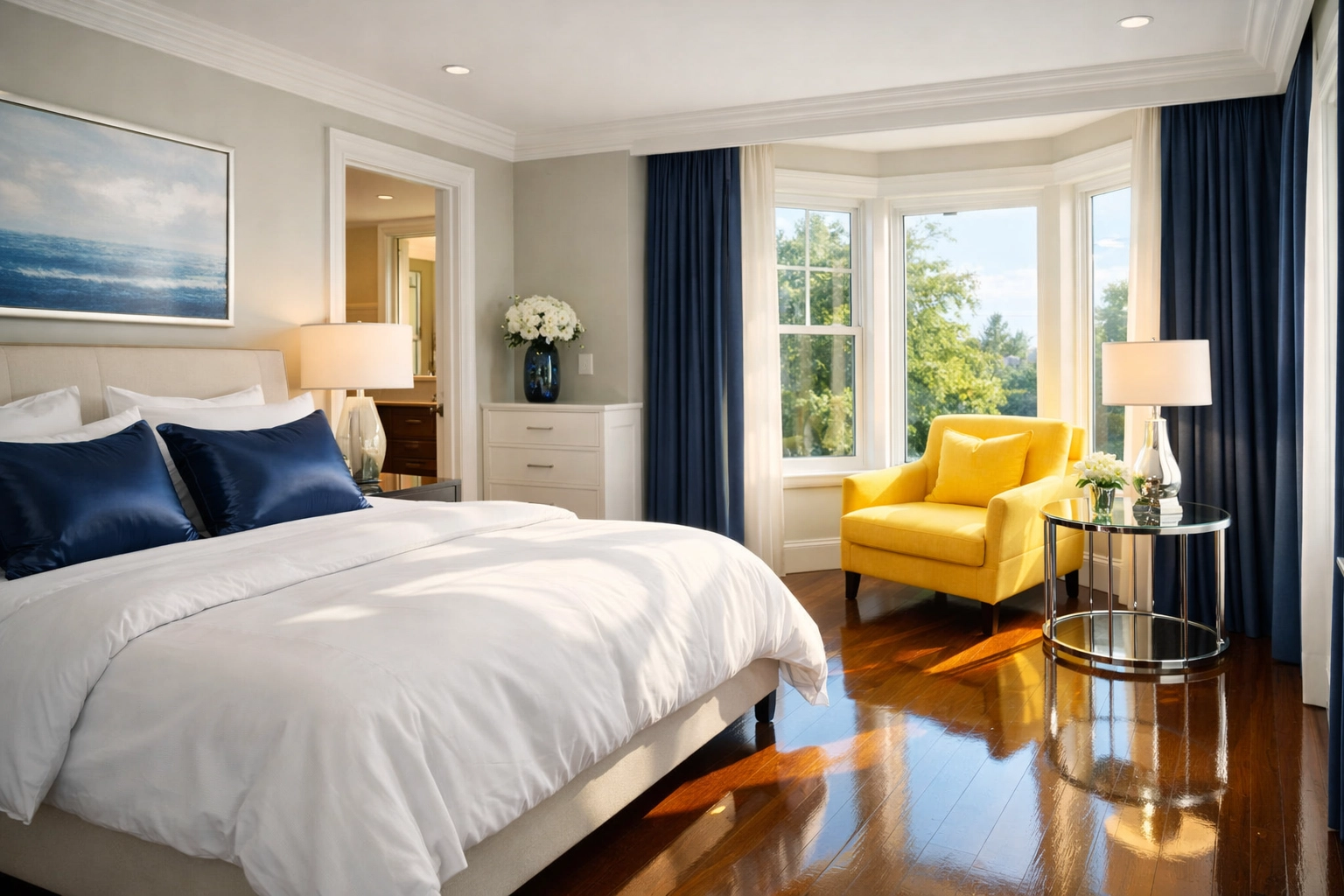 A spotless luxury master suite after a professional Fitchburg Deep Cleaning Secrets service in Massachusetts.