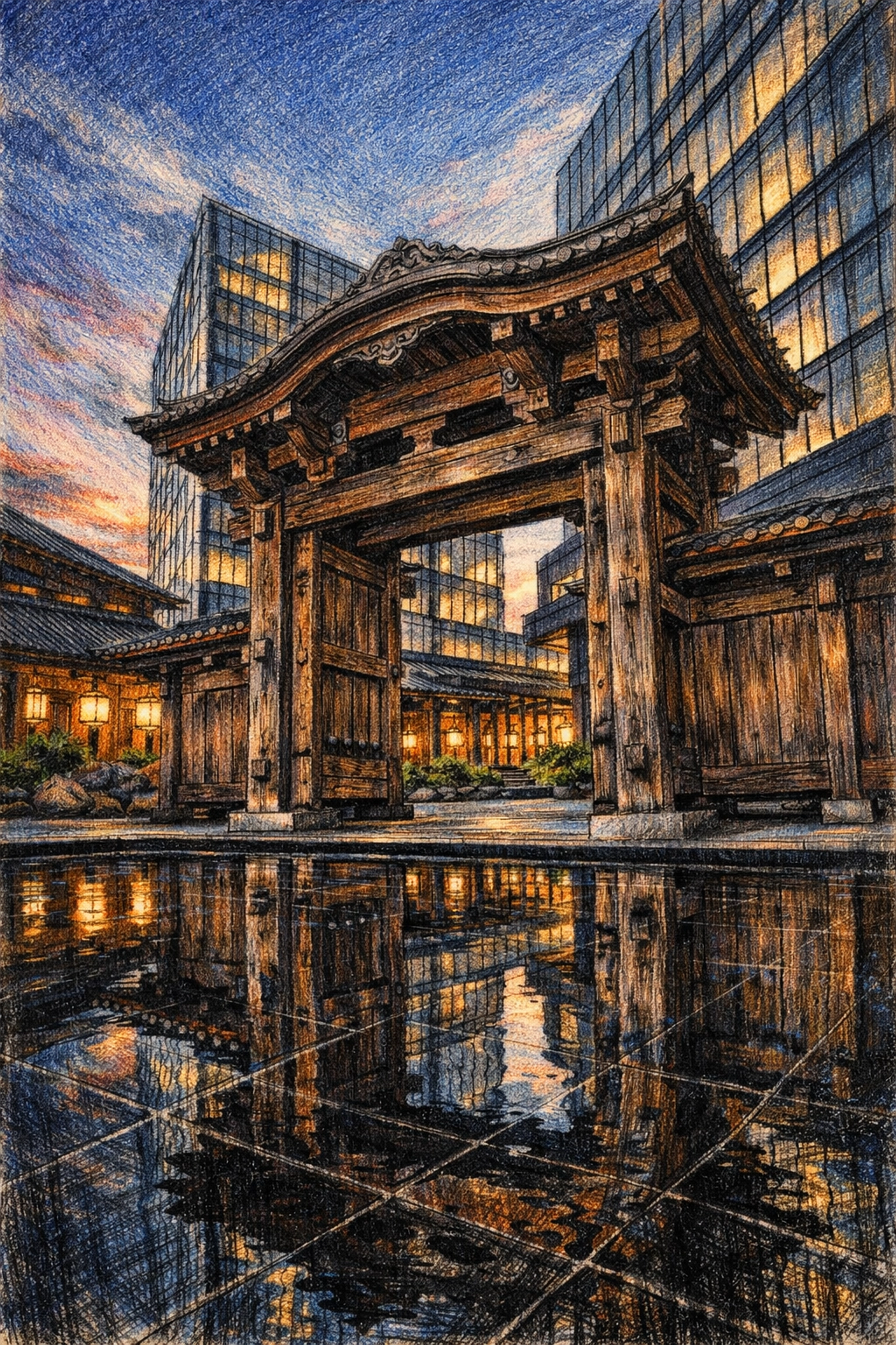 Sustainable hotel architecture blending traditional Japanese heritage with modern luxury design.