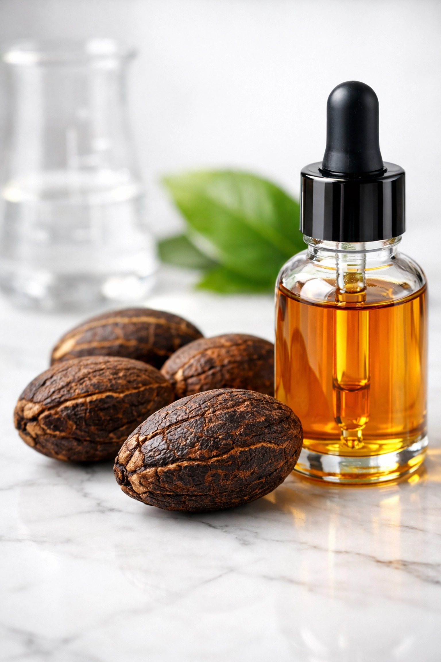 Bitter kola nuts and botanical extract dropper for wholesale cosmetic and medicinal applications.