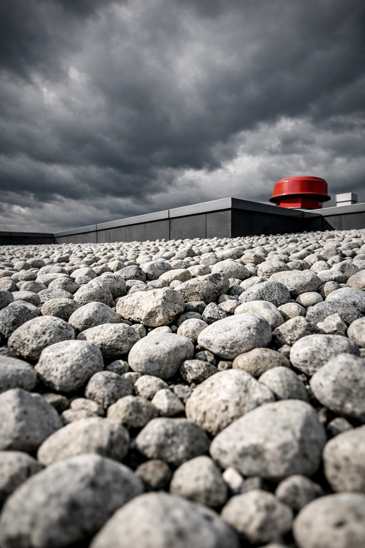 Ballasted commercial roof covered in river rock gravel on Delmarva building