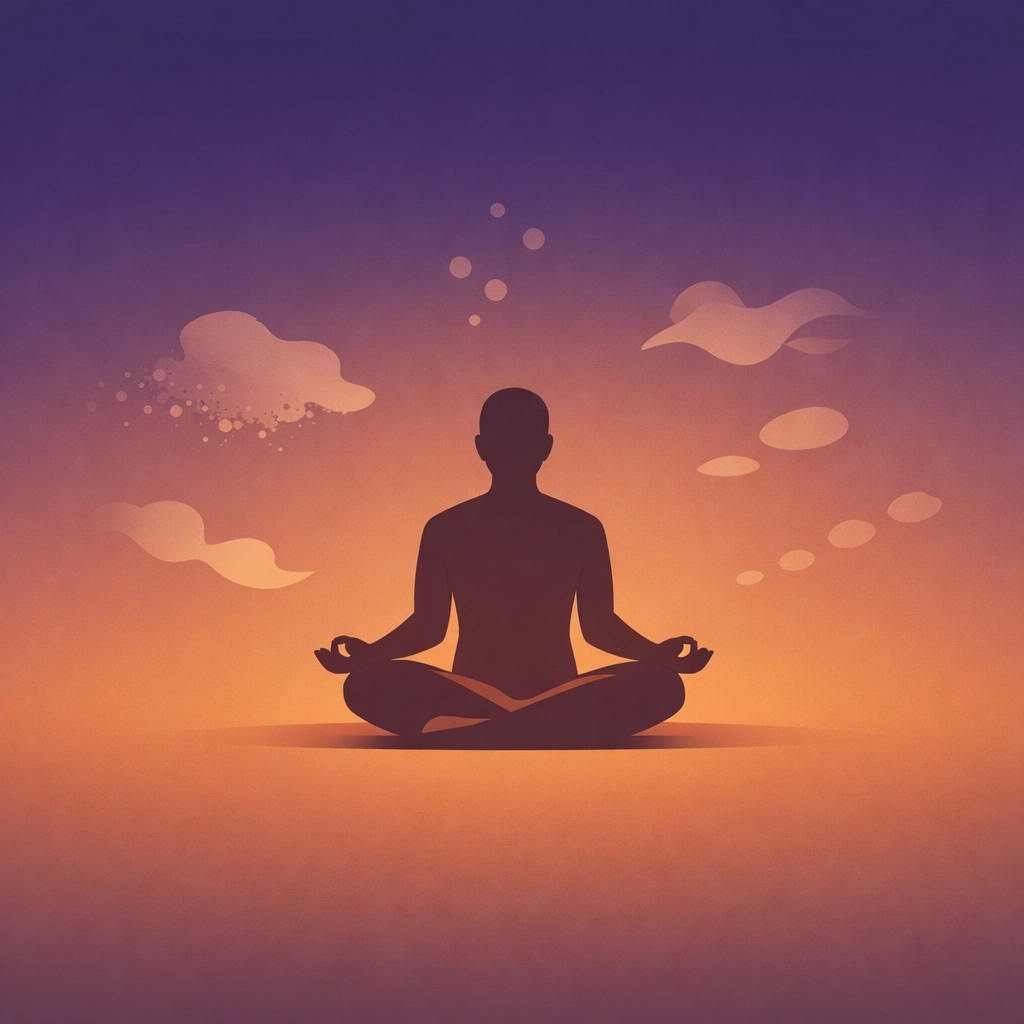 Person meditating in silence embracing mystery and releasing thoughts during deep Christian worship