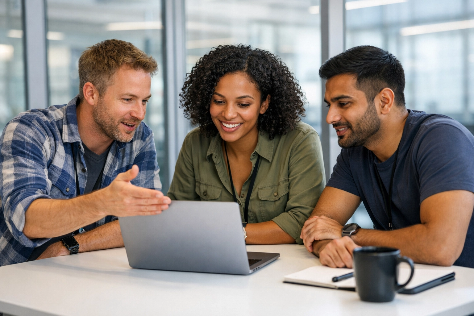 Collaborative team reviewing ITOM benchmarks to ensure ROI with their ServiceNow implementation partner.