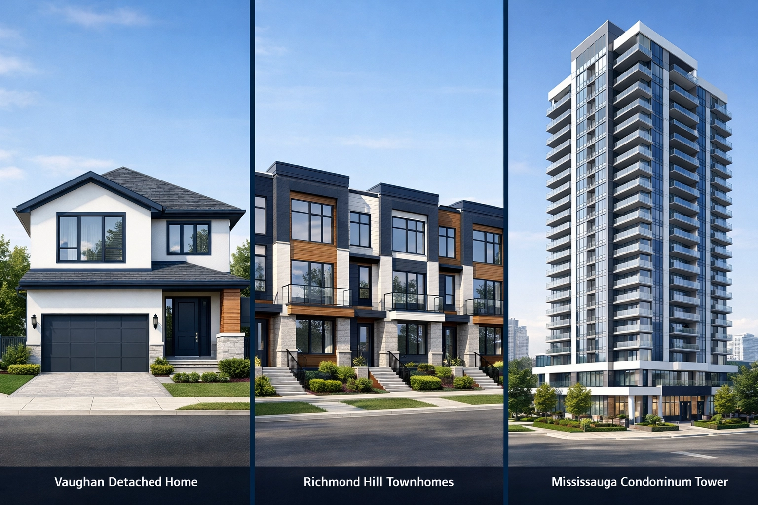 Side-by-side comparison of Mississauga, Vaughan, and Richmond Hill properties