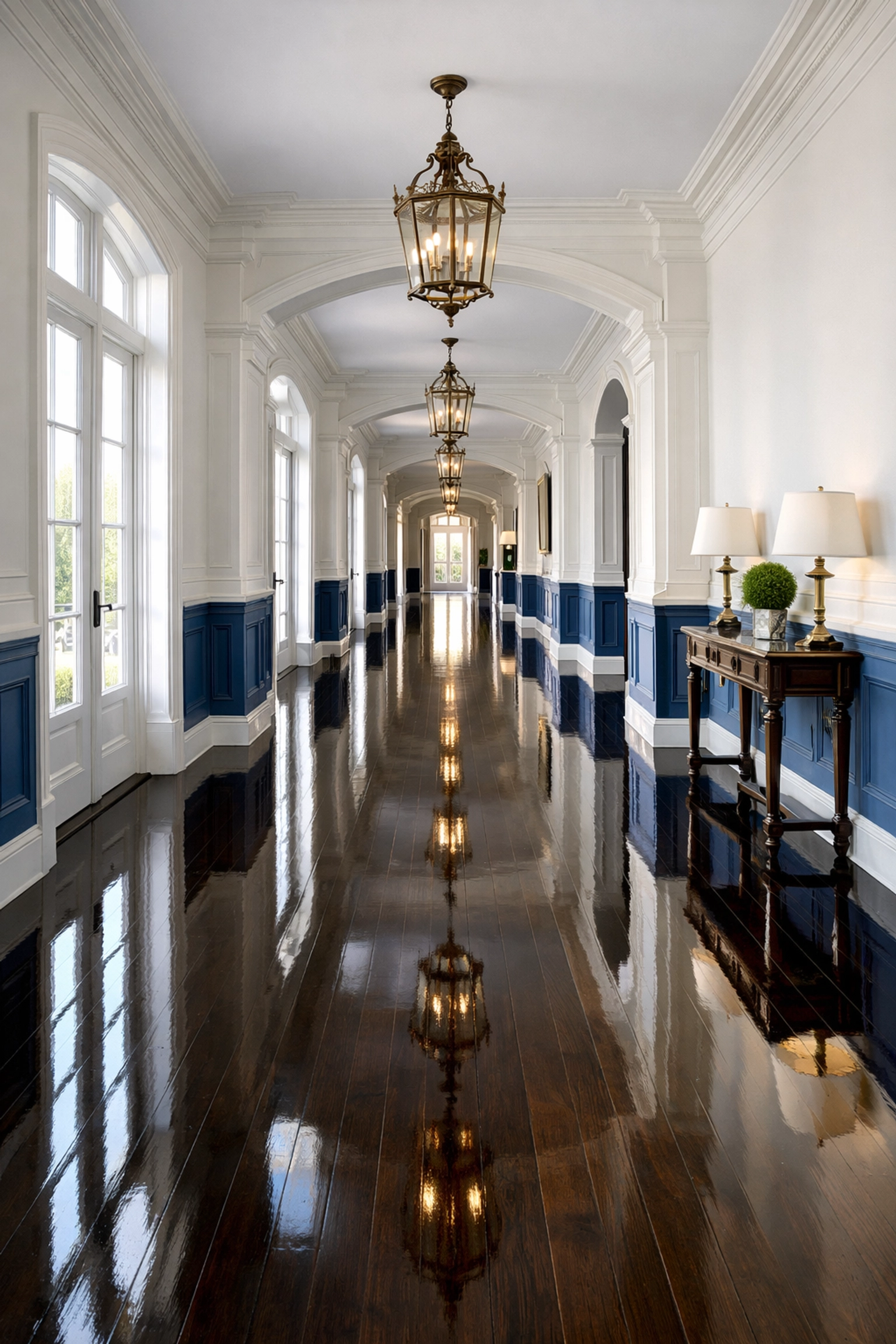 Polished hardwood floors in a sunlit Dover home showcasing residential cleaning Massachusetts quality.