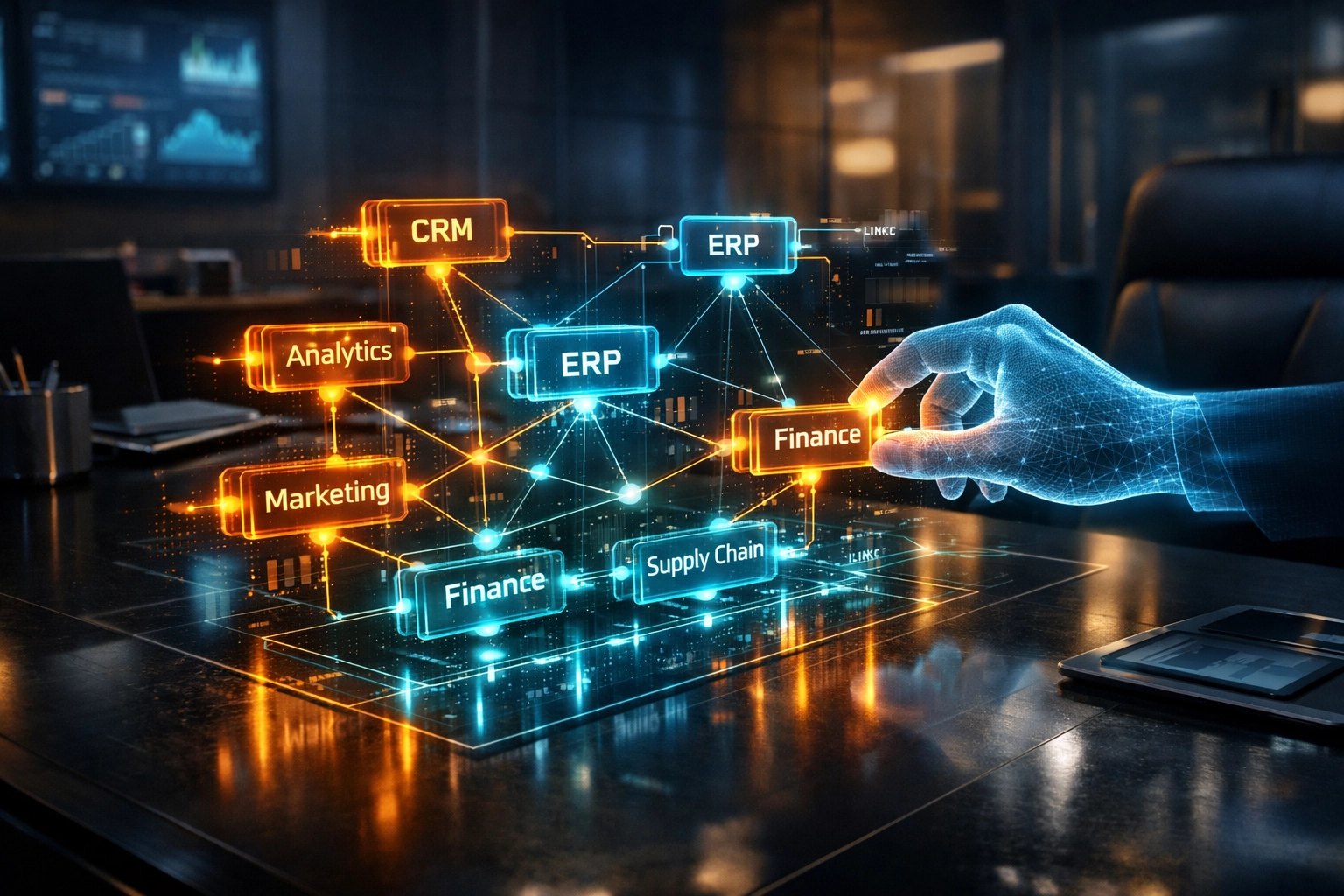 Digital dashboard managing complex business process automation and AI integration services workflows.