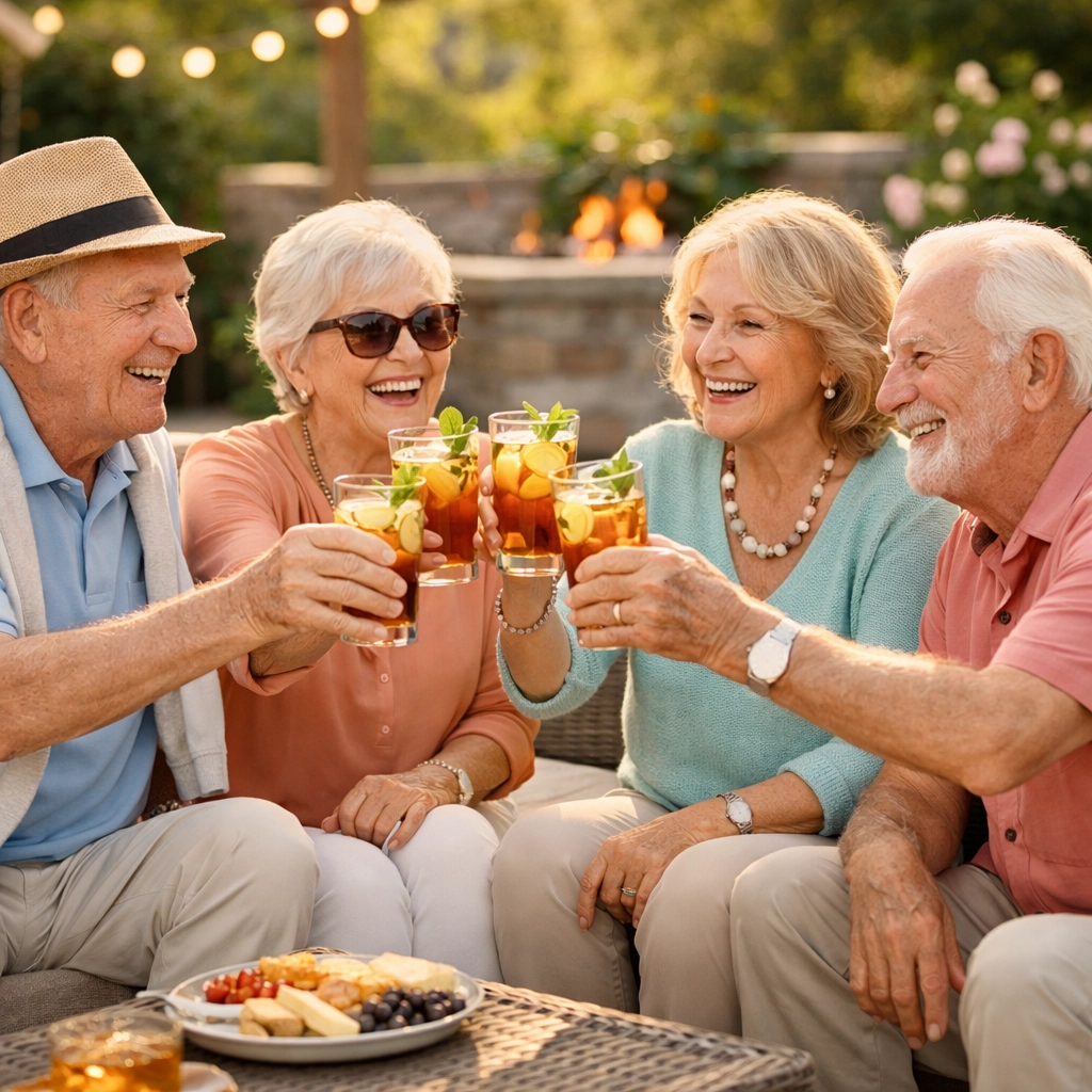 Active seniors enjoying a social gathering at a 55 plus community in Bucks County PA.